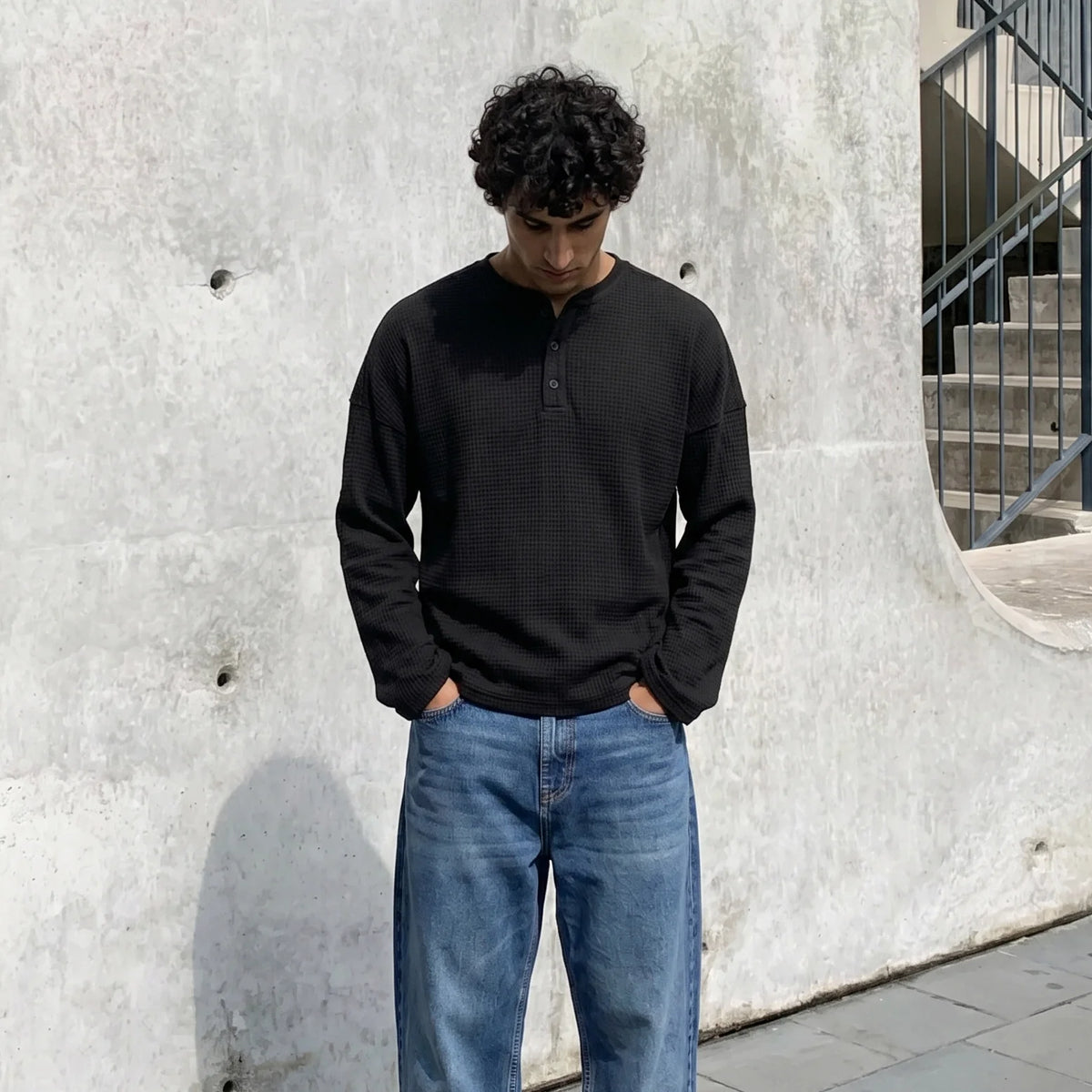 Black Waffle Henley