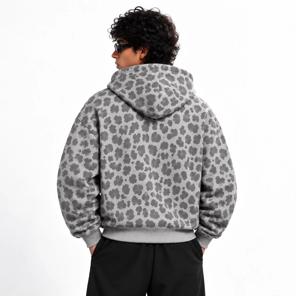 Grey Leopard Zip Hoodie