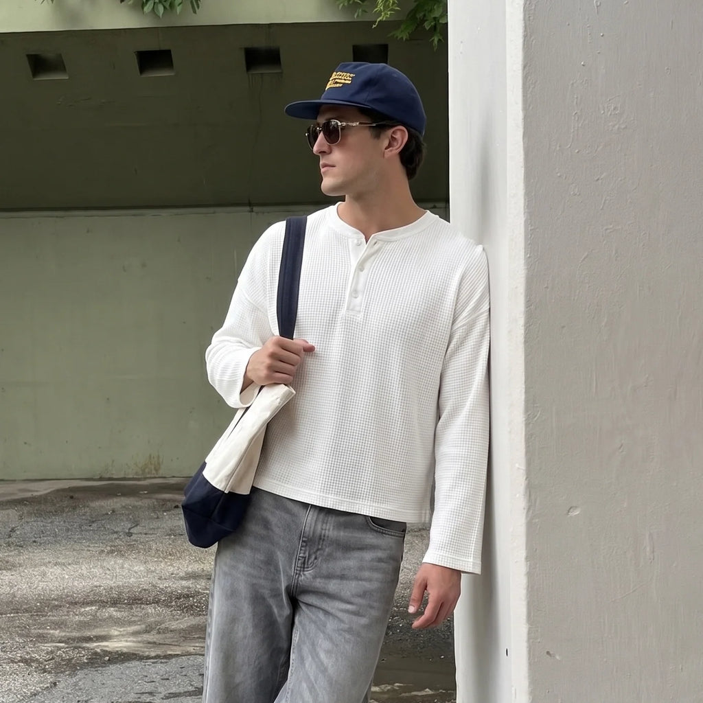 White Waffle Henley