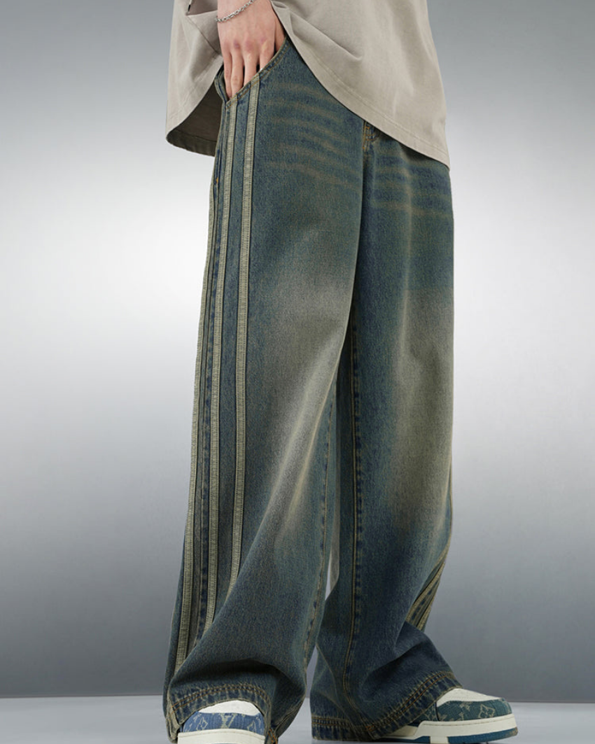 Vintage Striped Denim Jeans - Tinted Green