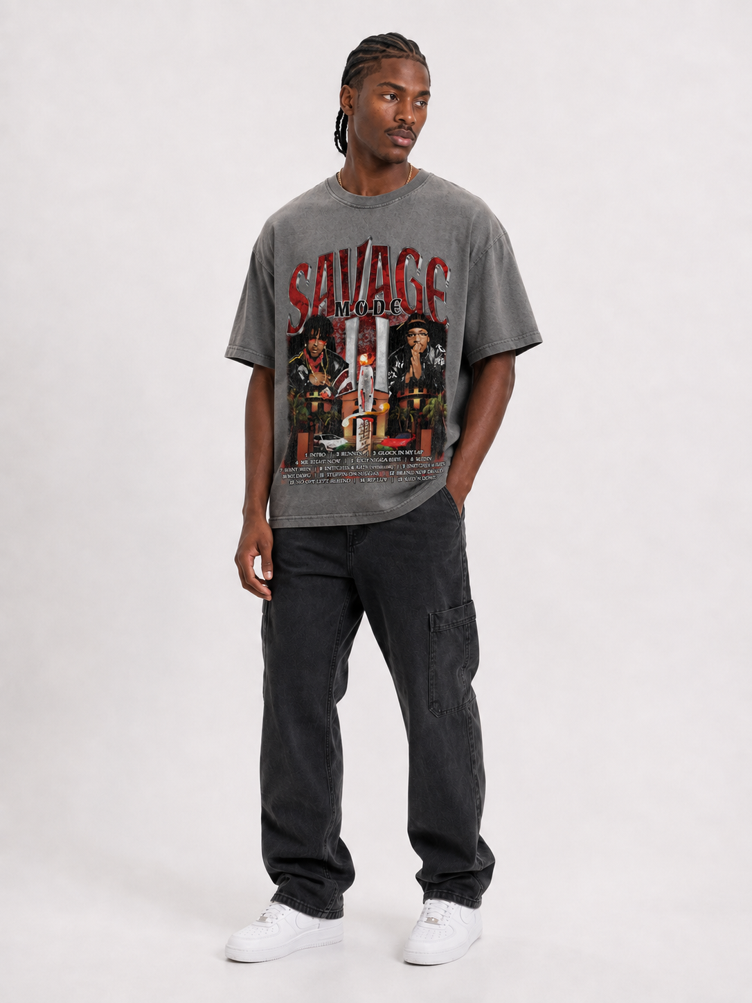 SAVAGE MODE VINTAGE GREY GRAPHIC T-SHIRT