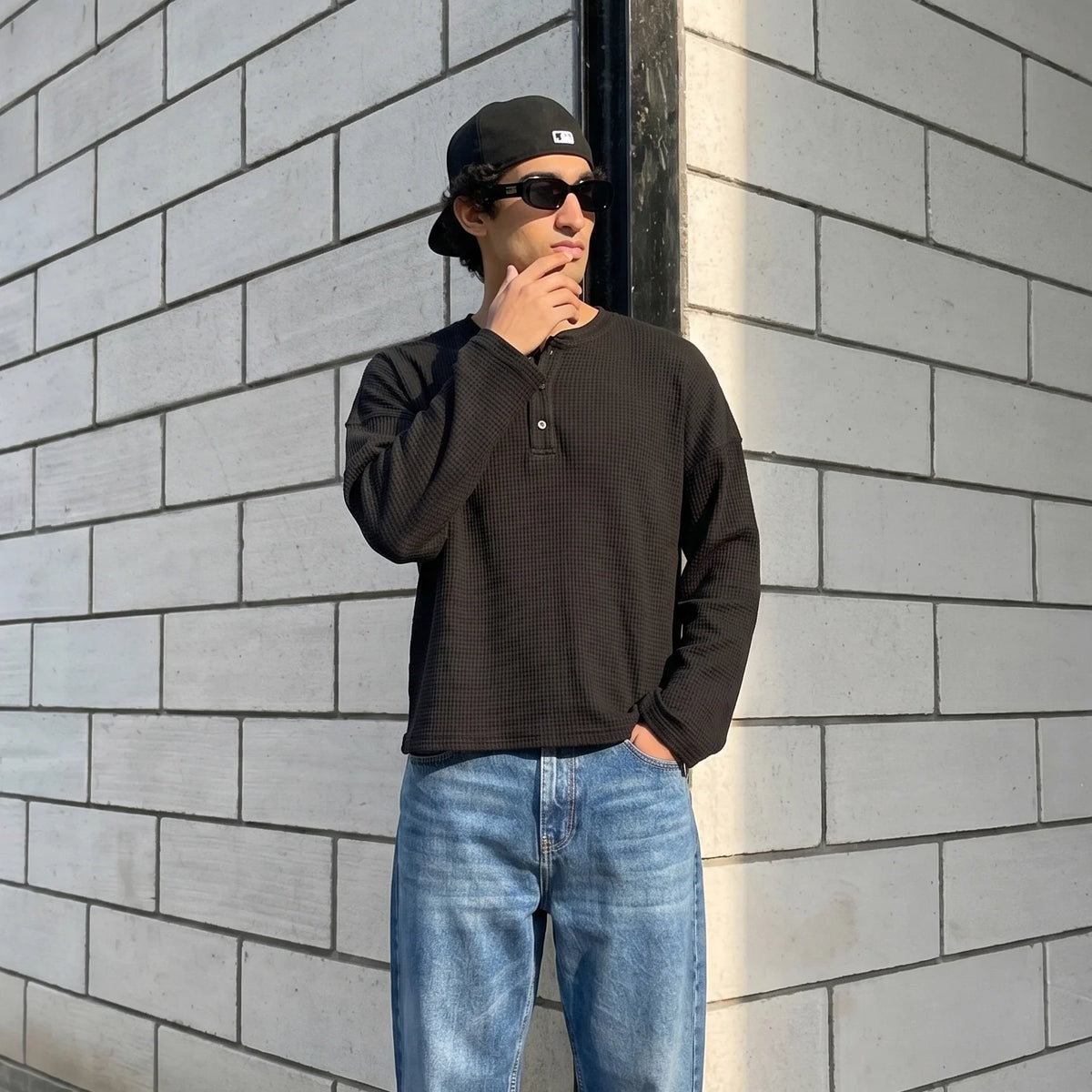 Black Waffle Henley