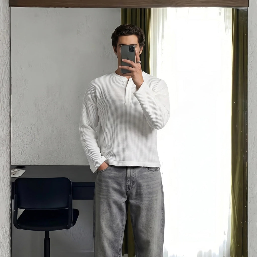 White Waffle Henley