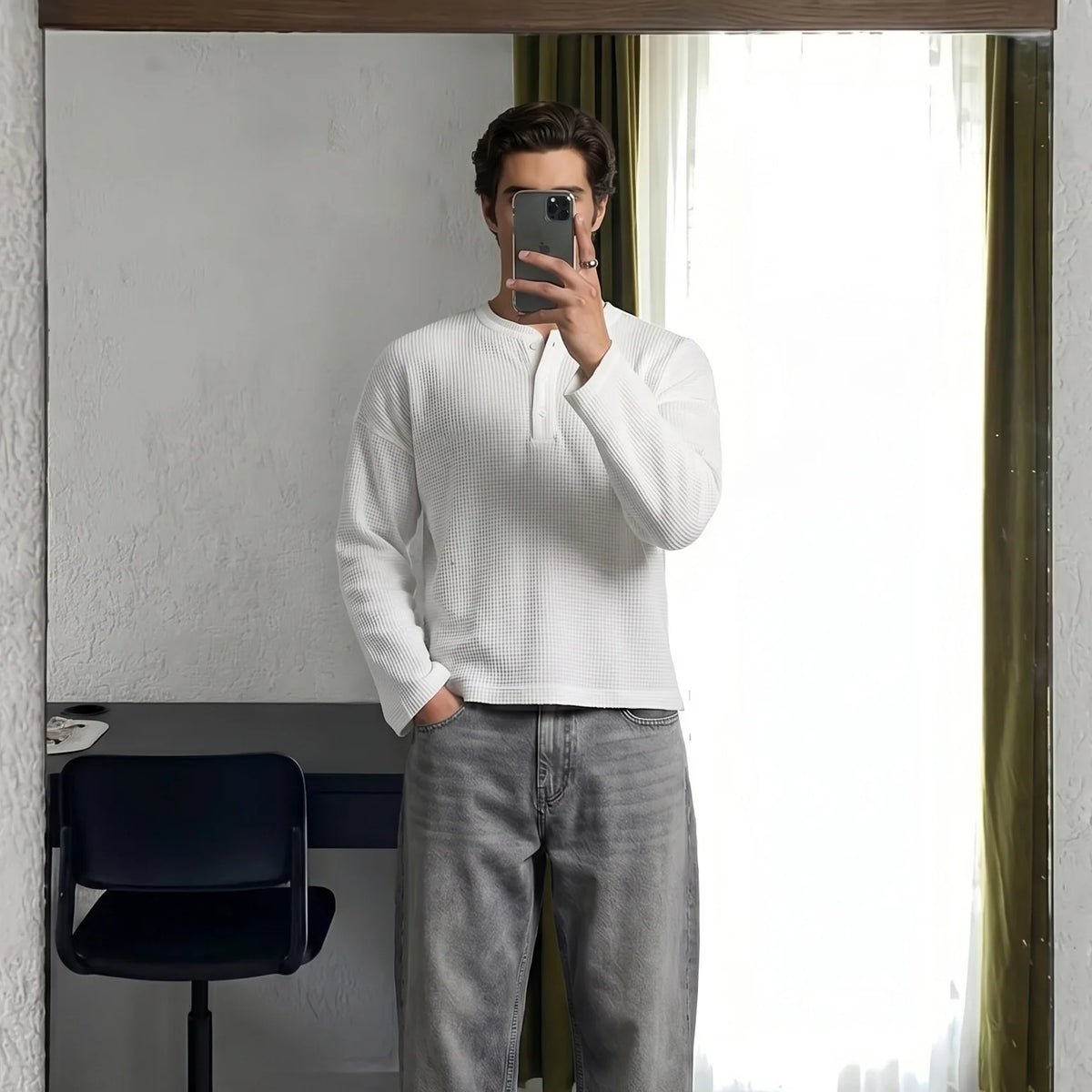 White Waffle Henley