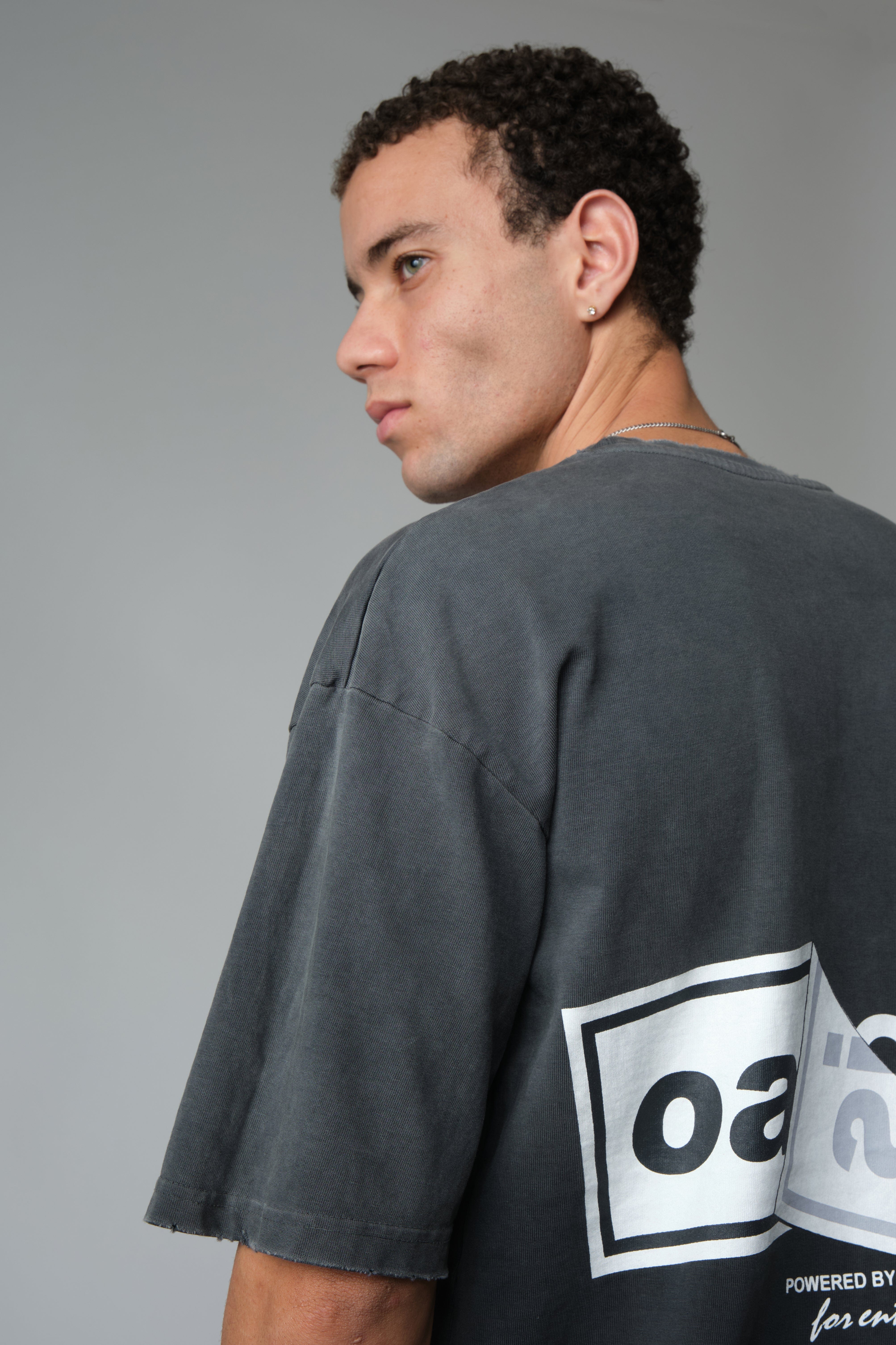 OASIS BLACK WASHED WITH DISTRESSED EDGES T-SHIRT