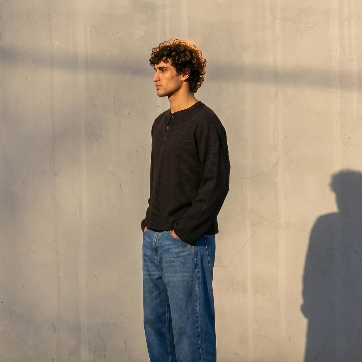 Black Waffle Henley
