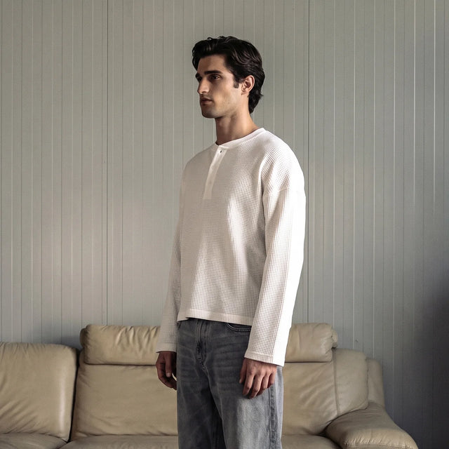 White Waffle Henley