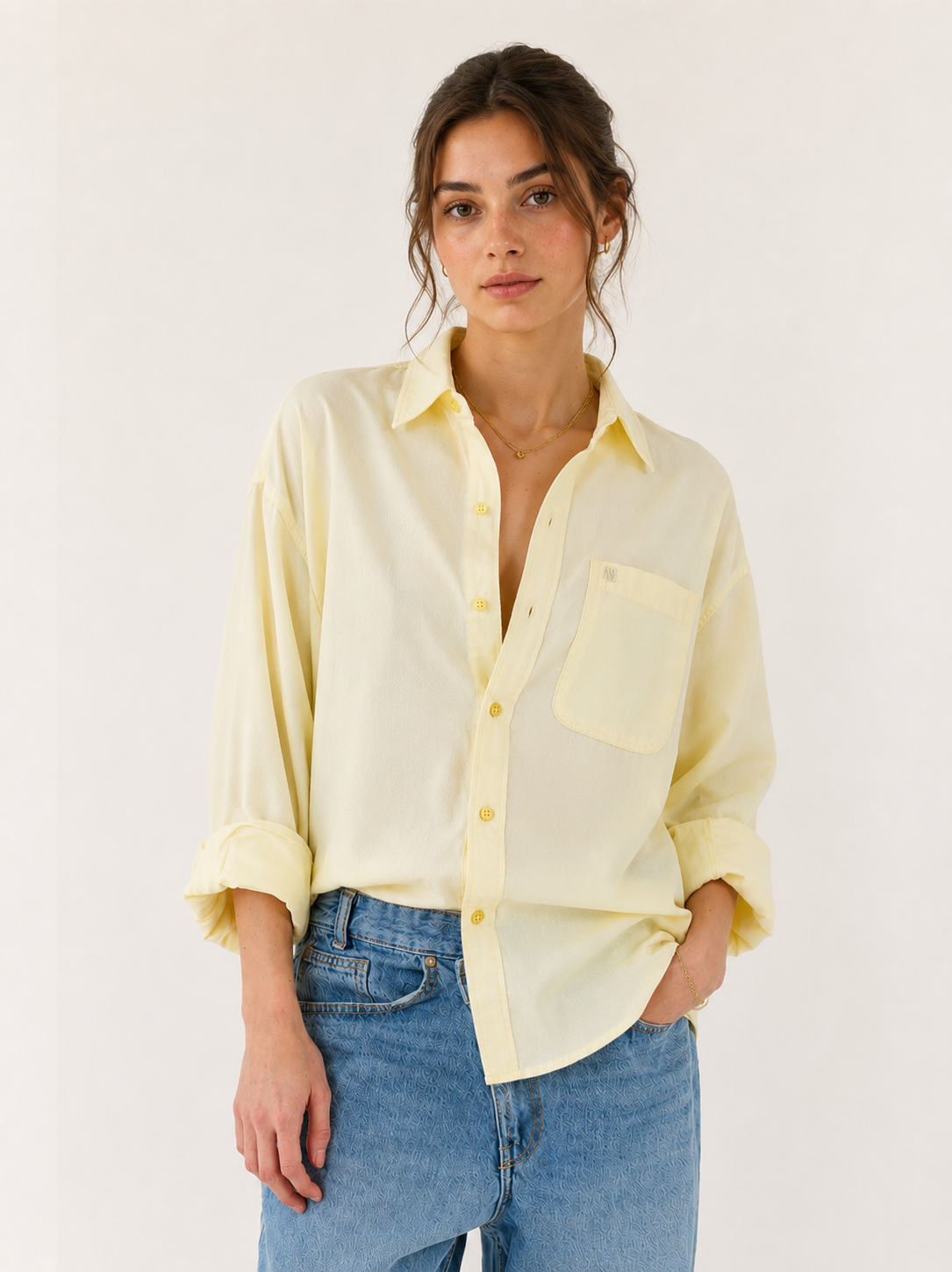 Sunwashed Yellow Cotton Shirt- Relaxed Fit