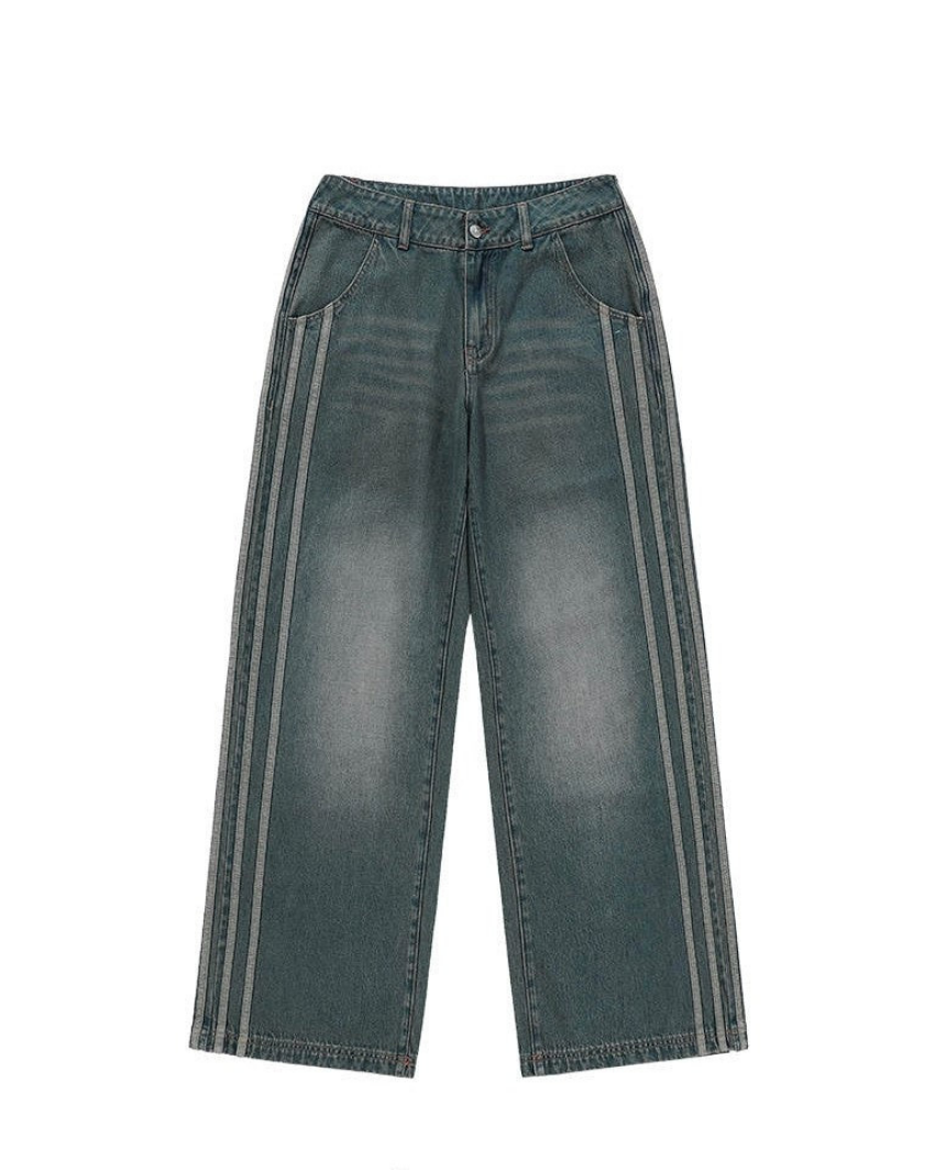 Vintage Striped Denim Jeans - Tinted Green