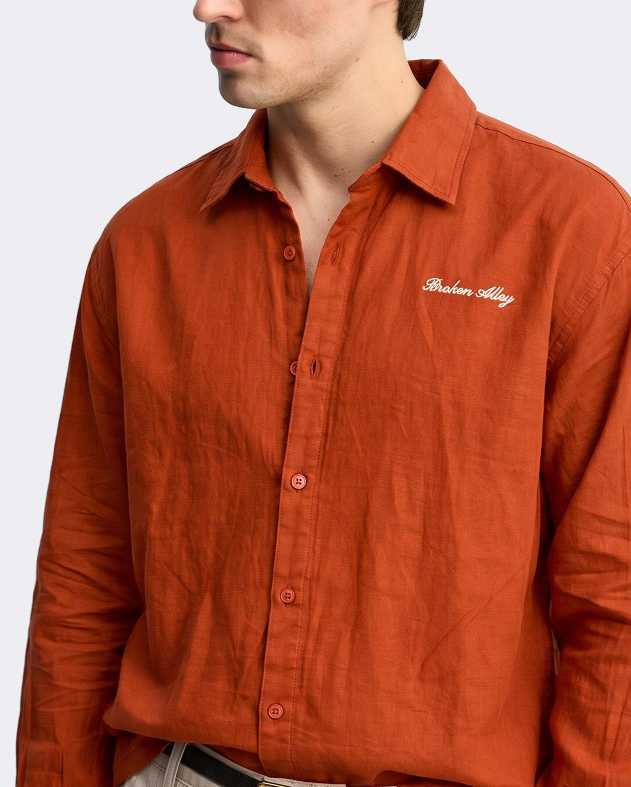 RUST ORANGE CROP FIT LINEN/COTTON SHIRT