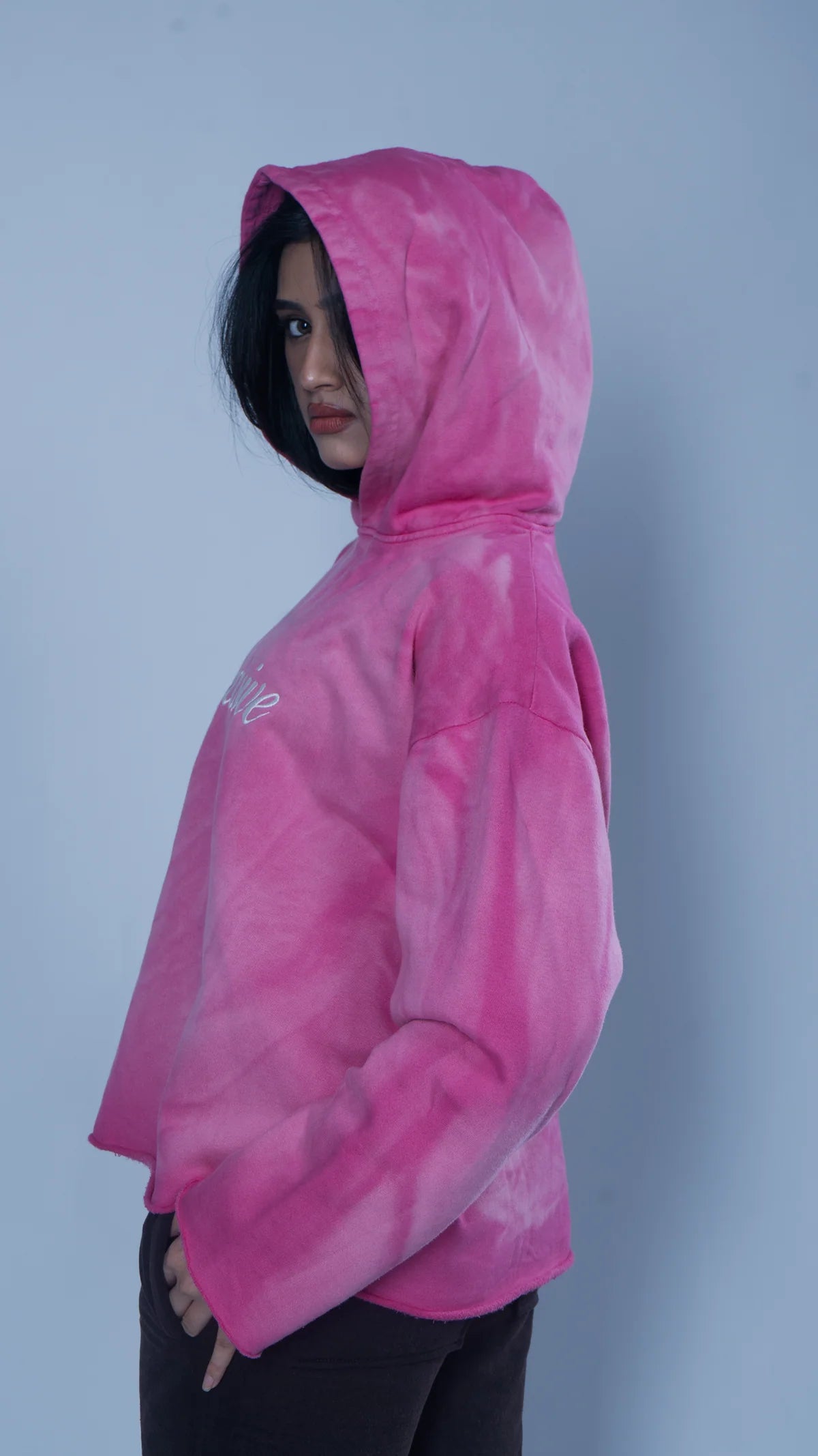 Pink sunfade cropped hoodie
