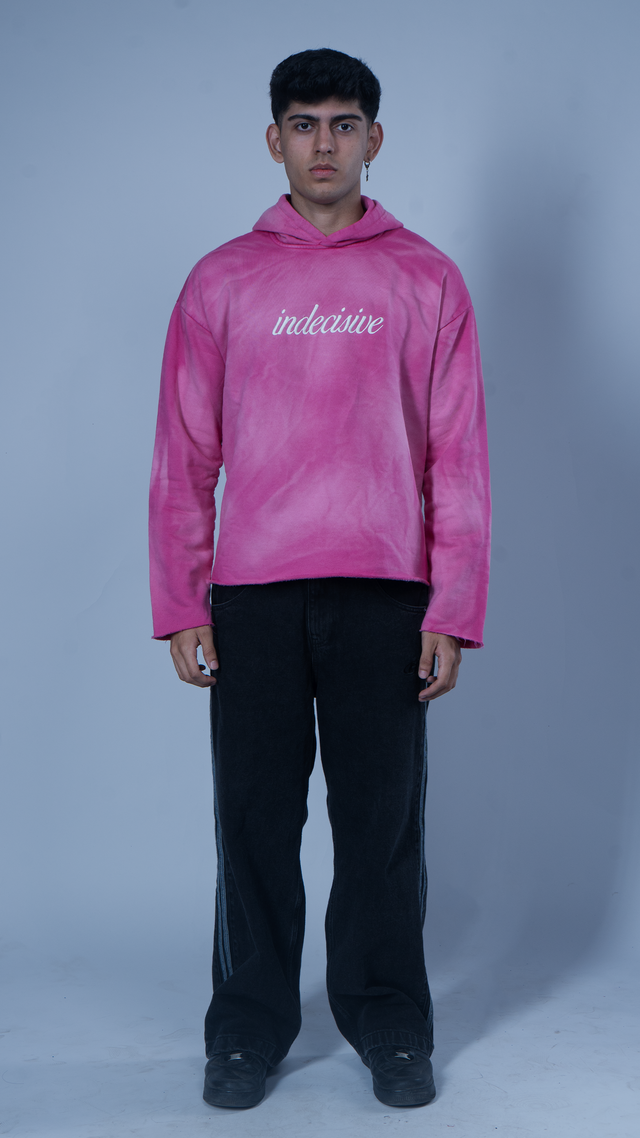 Pink sunfade cropped hoodie