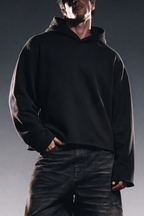 CORE BLACK CROPPED ESSENTIAL HOODIE