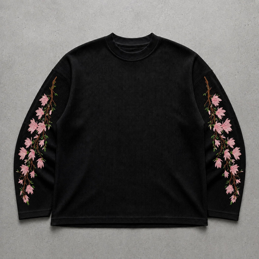 Black Sakura Waffle Tee