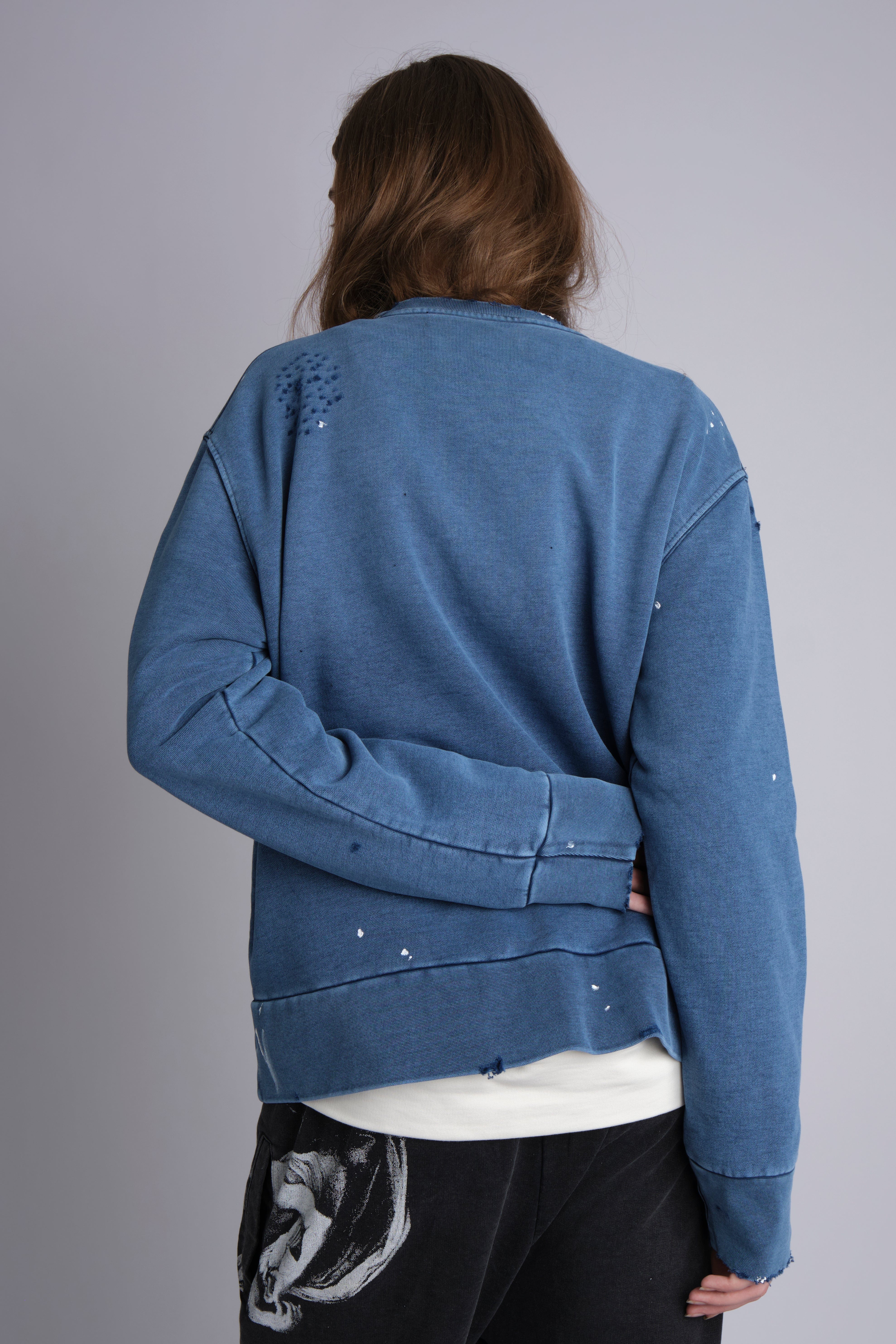 BLU RAW HANDWRITTEN DISTRESSED SWEATSHIRT