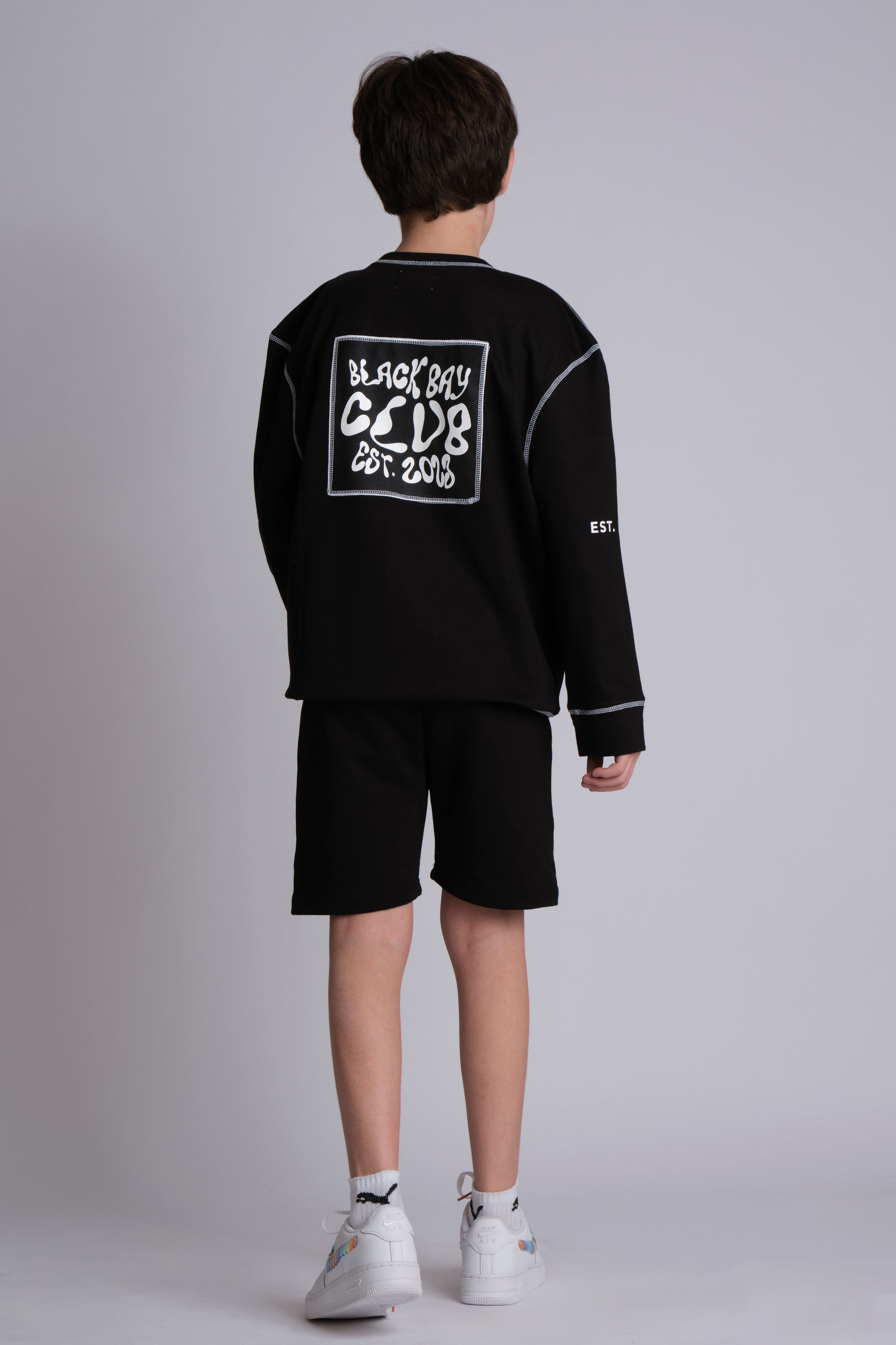 CONTRAST FLATLOCK SWEATSHIRT BLACK, KIDS