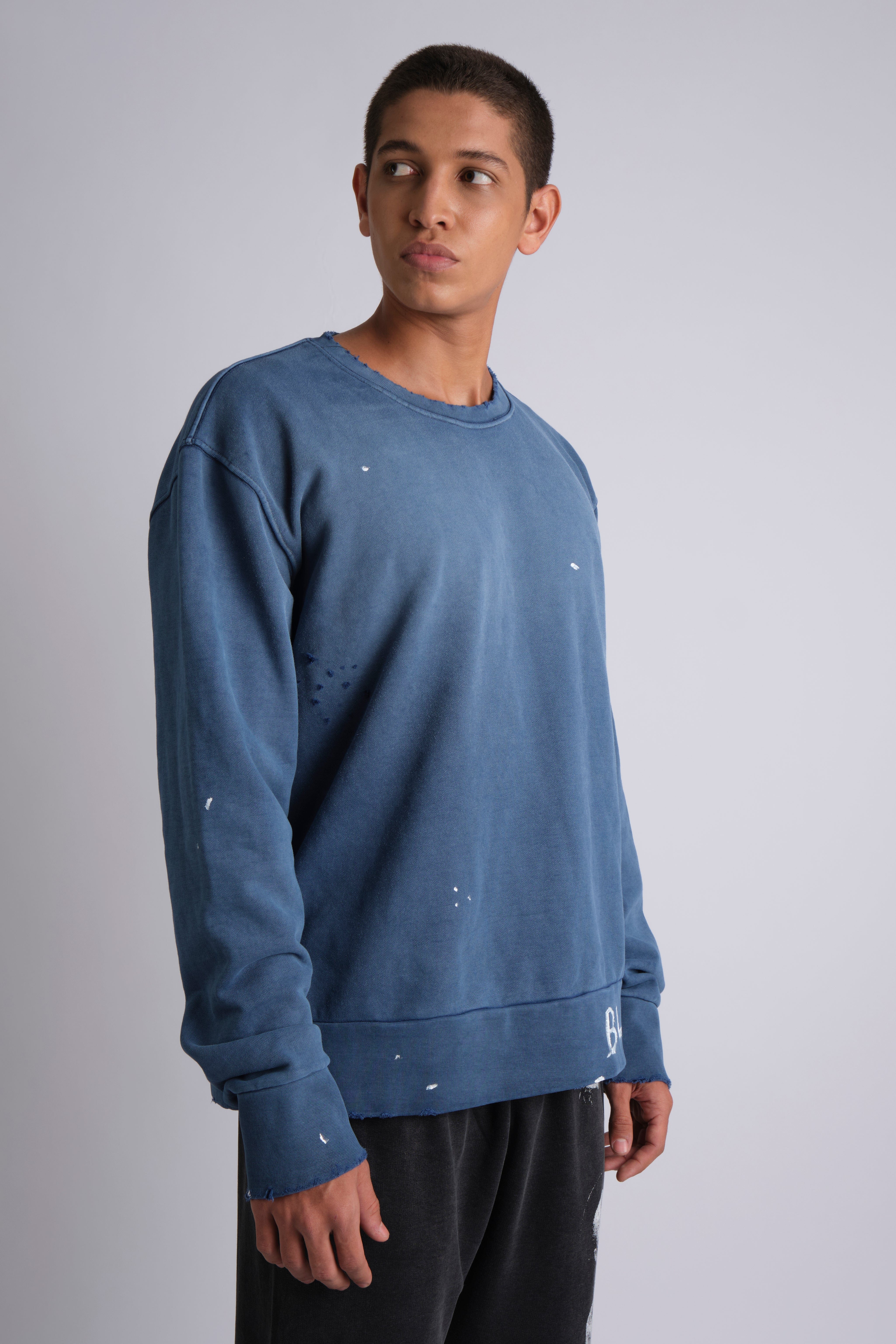 BLU RAW HANDWRITTEN DISTRESSED SWEATSHIRT