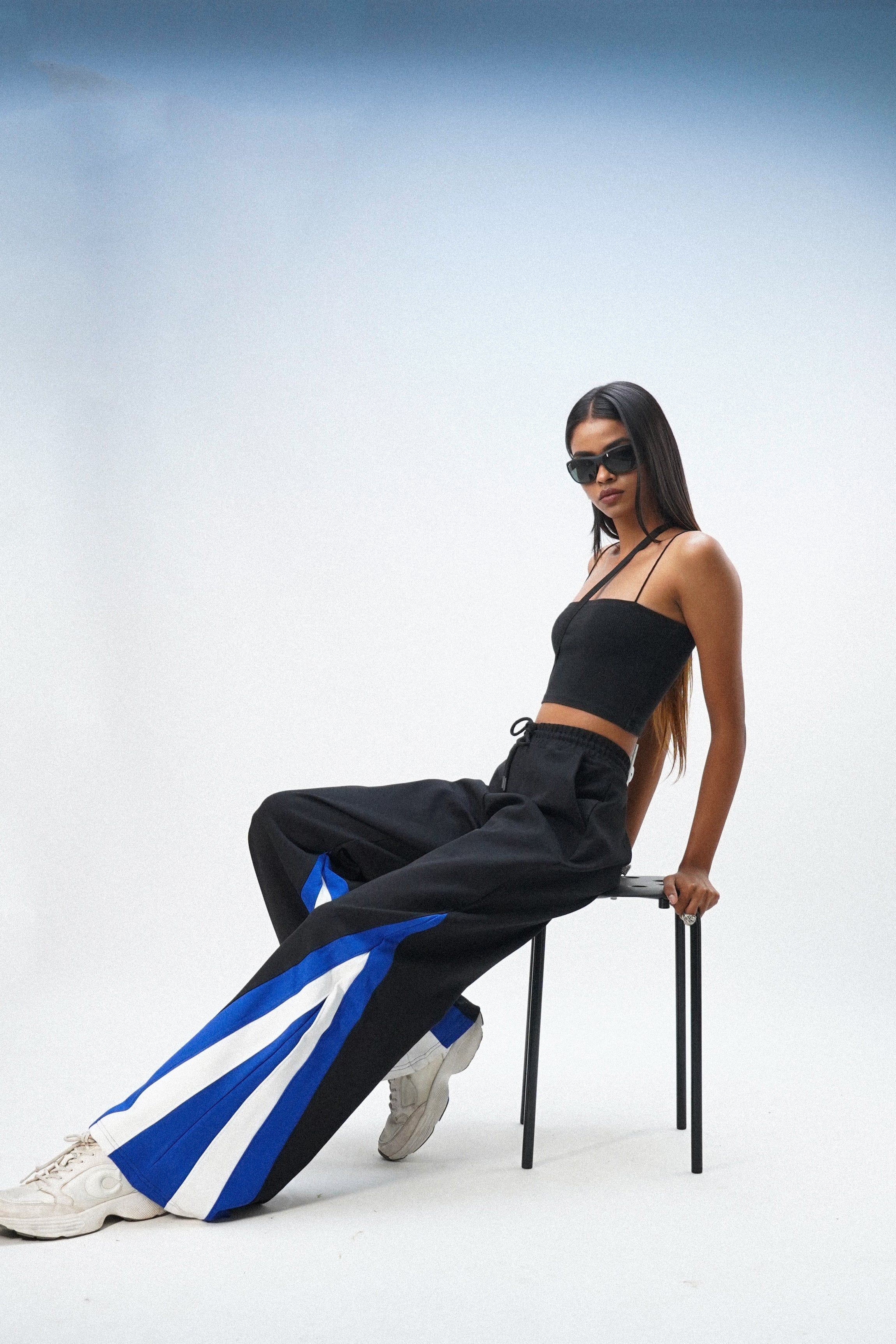 Blue Black white patchwork joggers