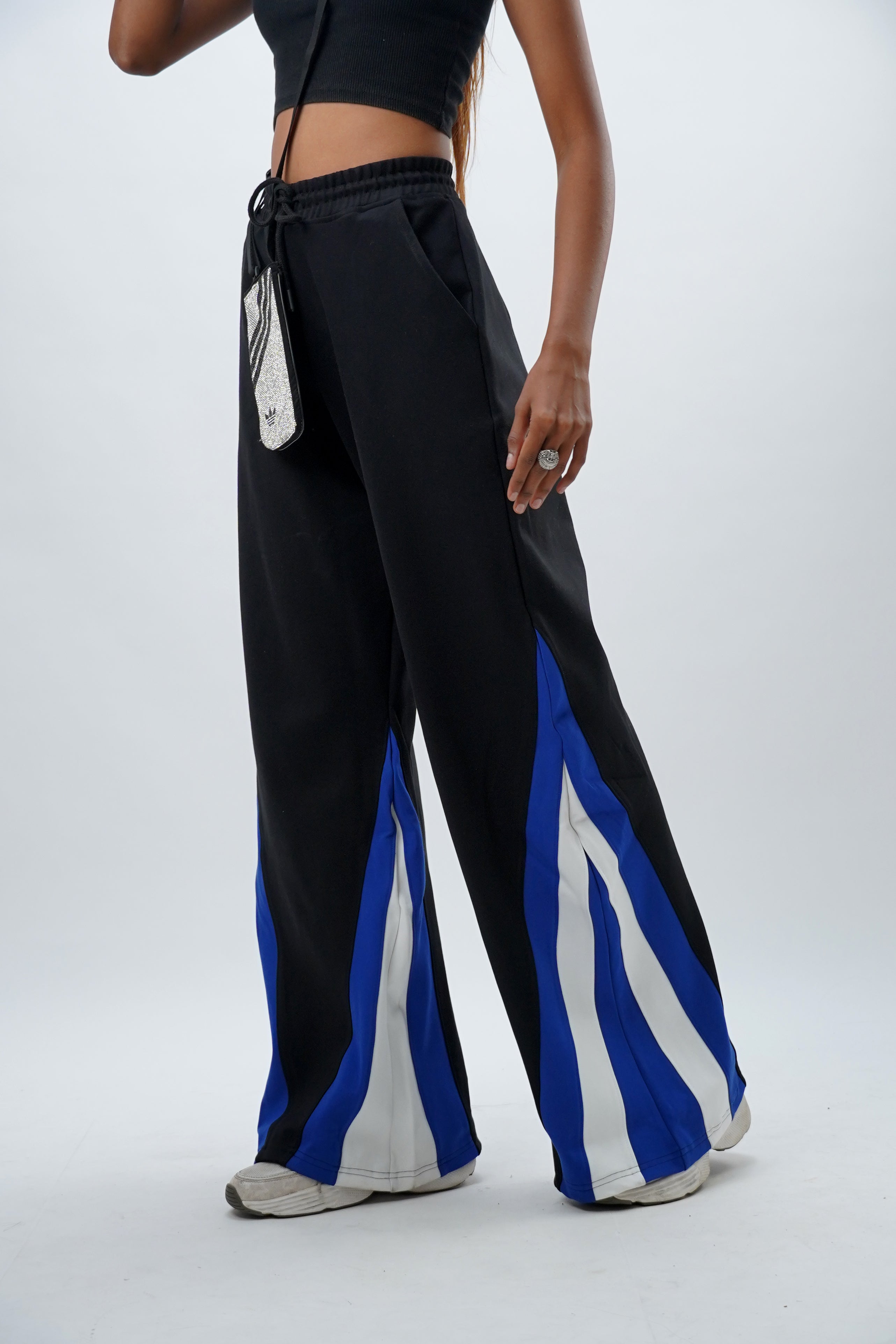 Blue Black white patchwork joggers