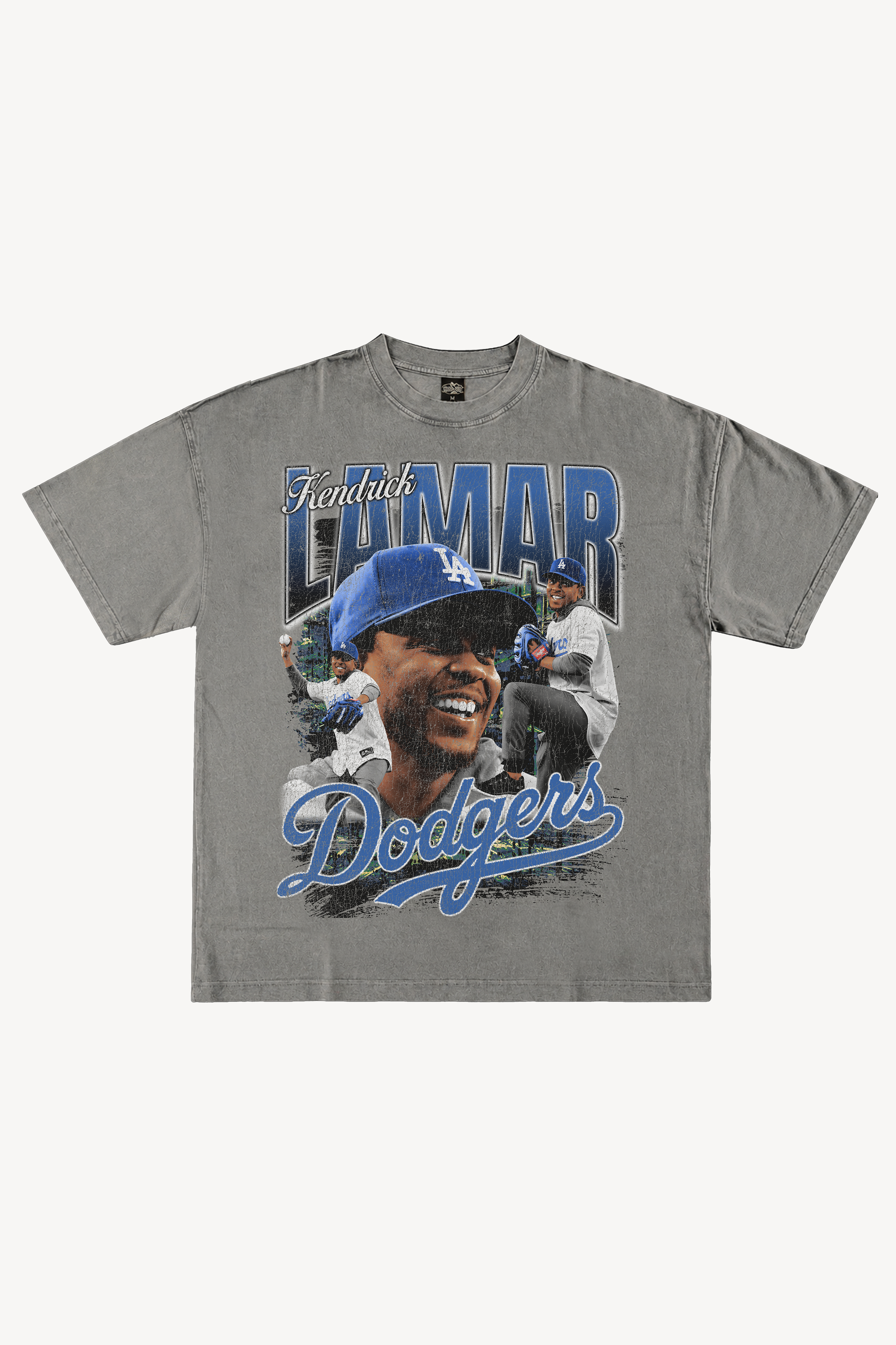 KENDRICK LAMAR DODGERS GRAPHIC T-SHIRT VINTAGE GREY