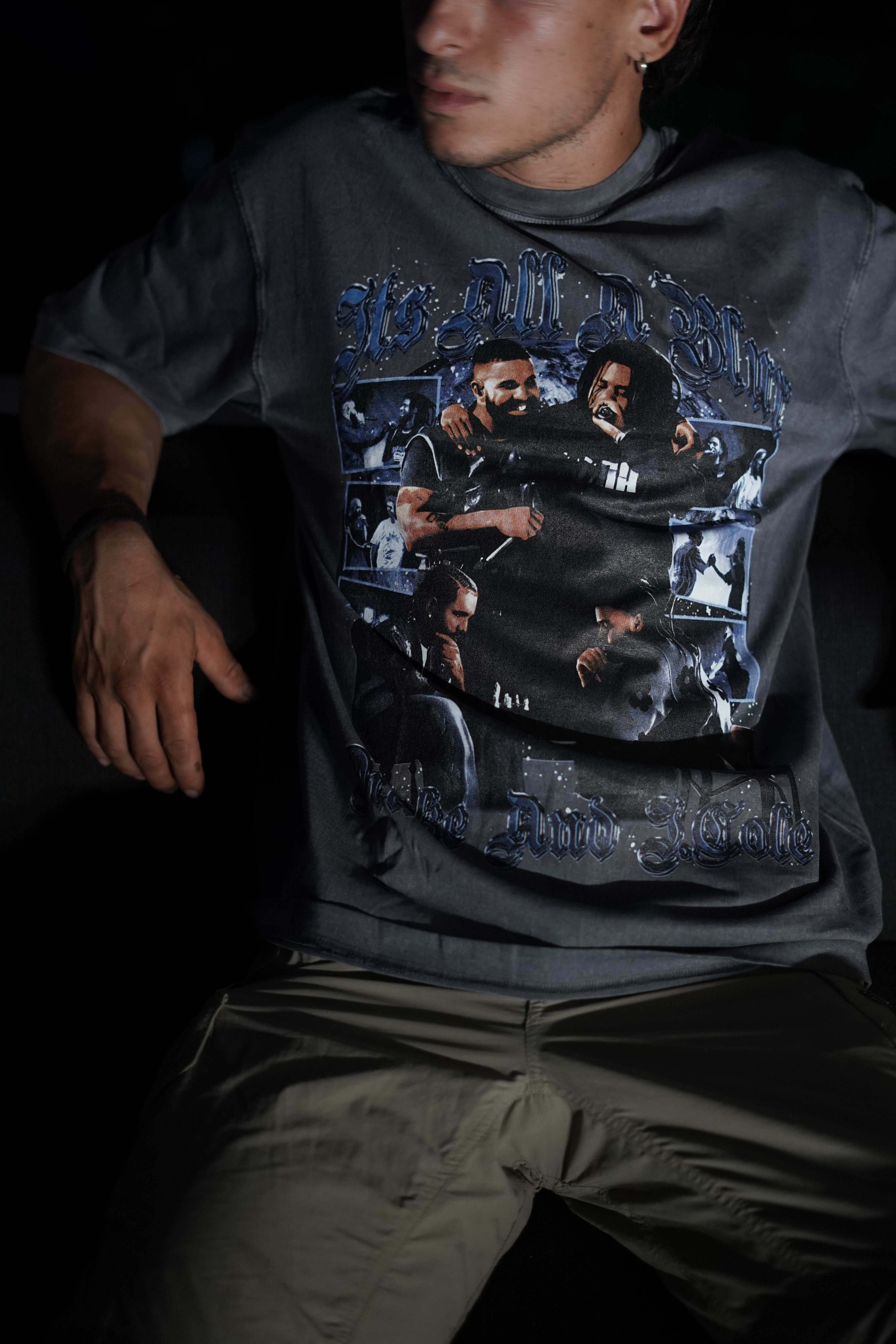 DRAKE AND J COLE GRAPHIC T-TSHIRT VINTAGE GREY