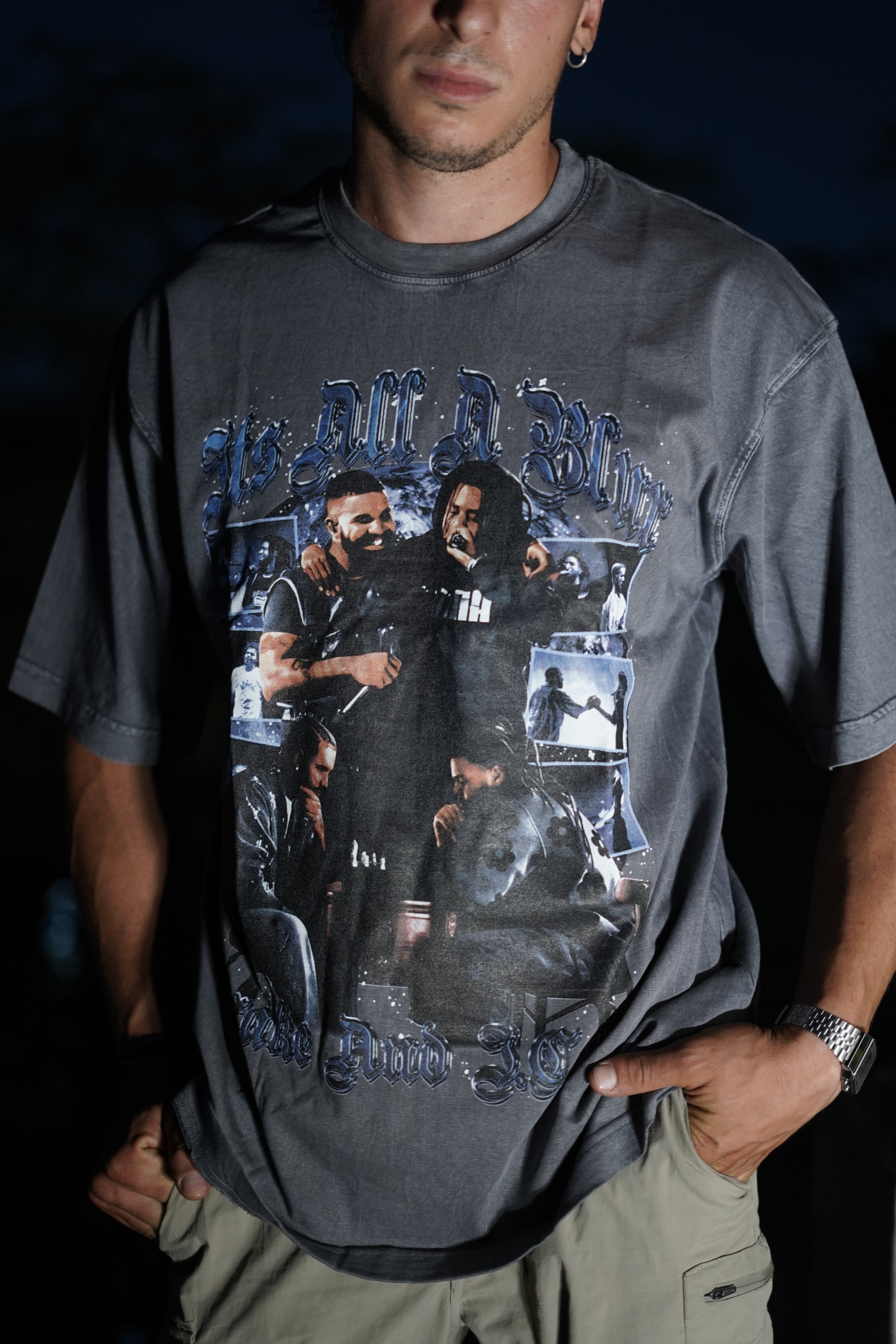 DRAKE AND J COLE GRAPHIC T-TSHIRT VINTAGE GREY