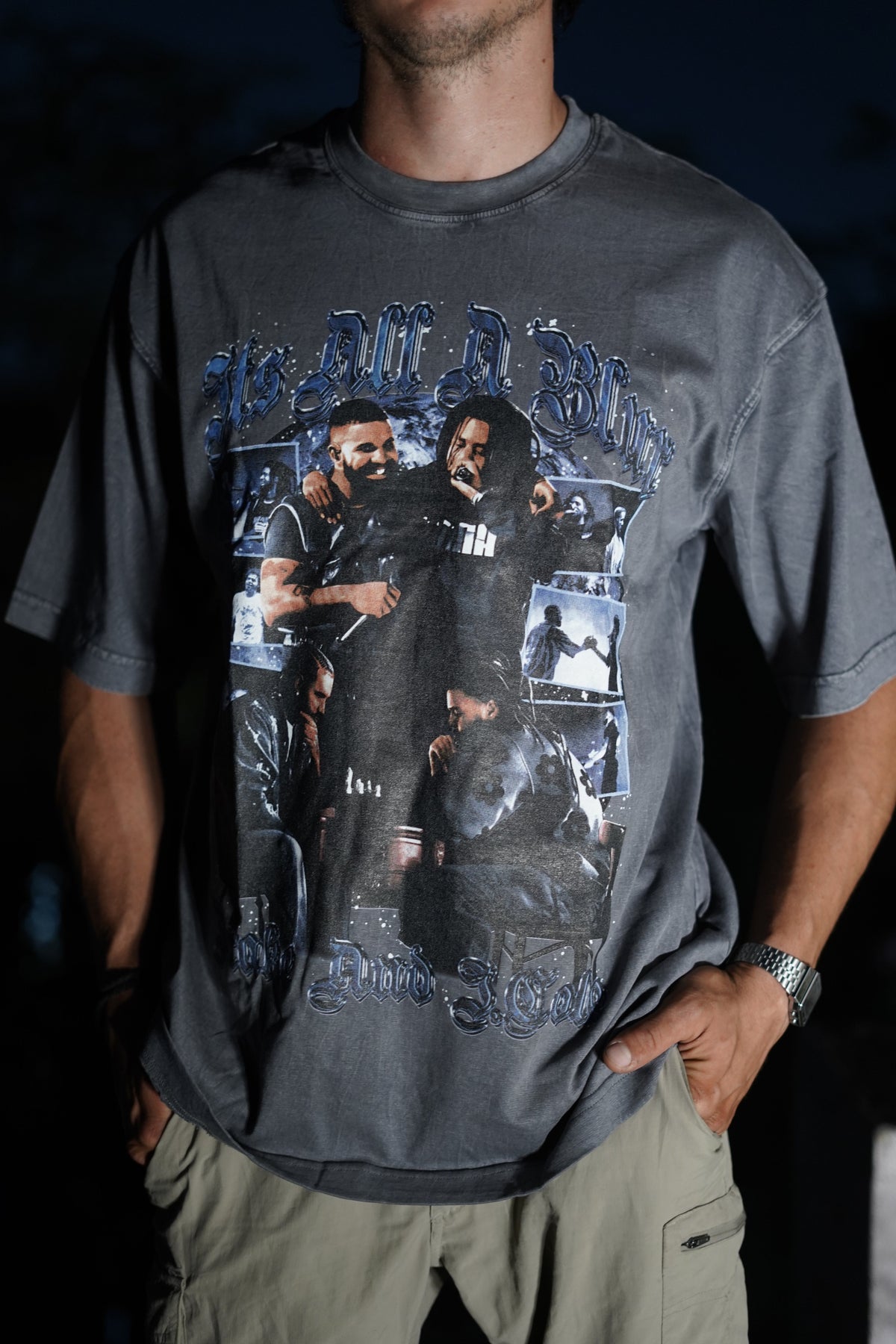 THE BOY AND COLE  FPS VINTAGE GREY HEAVYWEIGHT GRAPHIC TEE