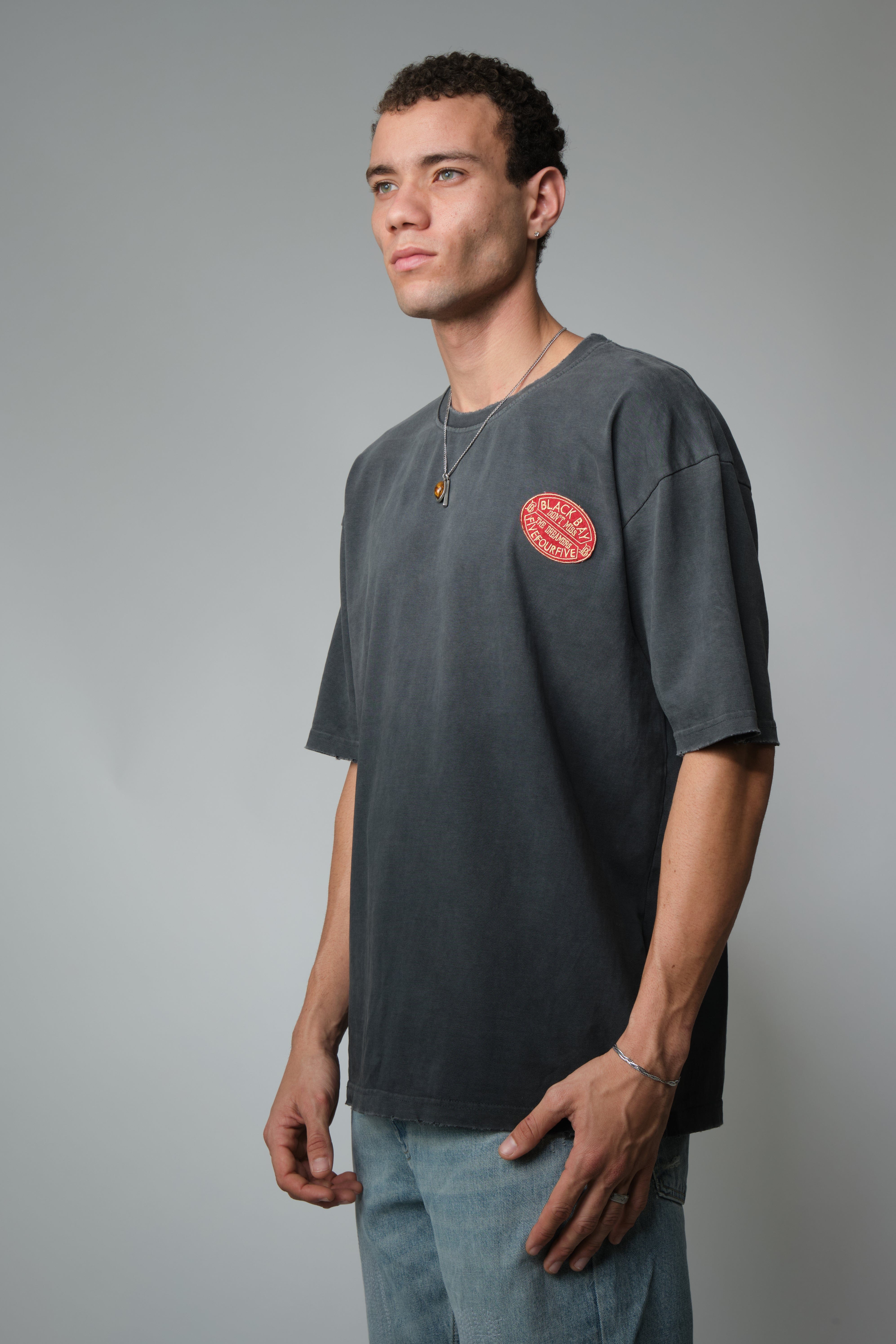 OASIS BLACK WASHED WITH DISTRESSED EDGES T-SHIRT