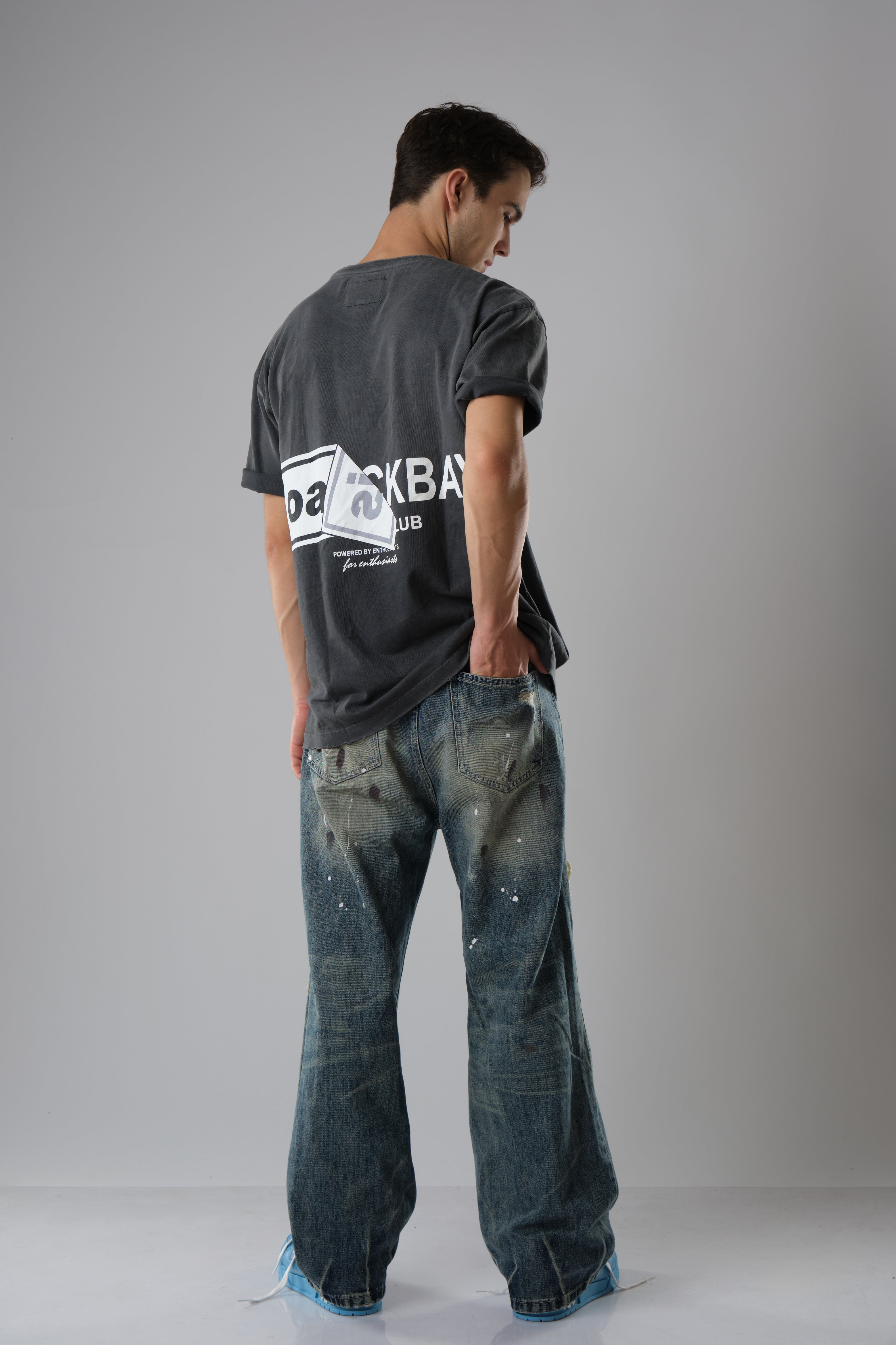 OASIS BLACK WASHED WITH DISTRESSED EDGES T-SHIRT
