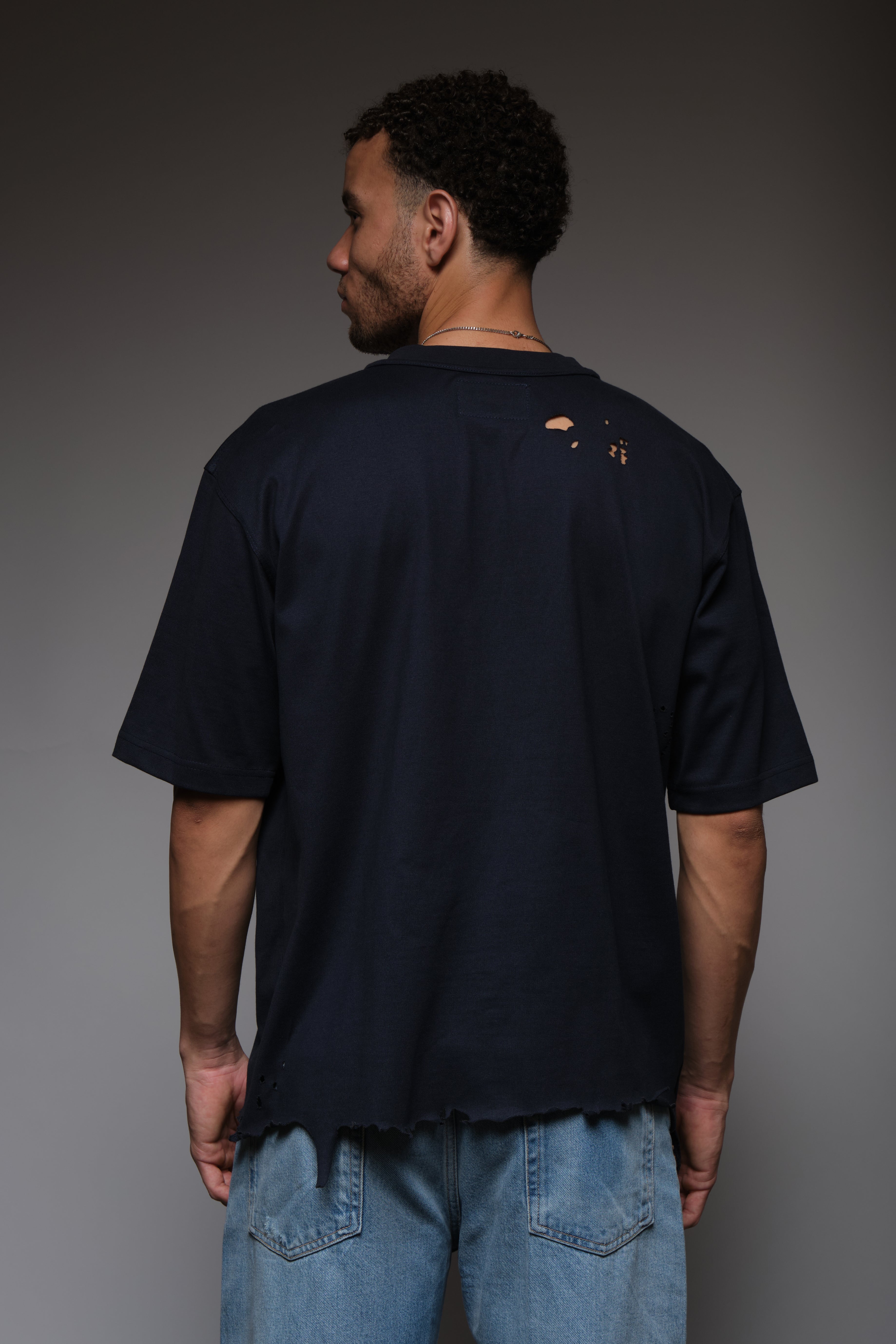 DYSTOPIAN BLOOM DISTRESSED TEE BLUE, DYSTOPIA