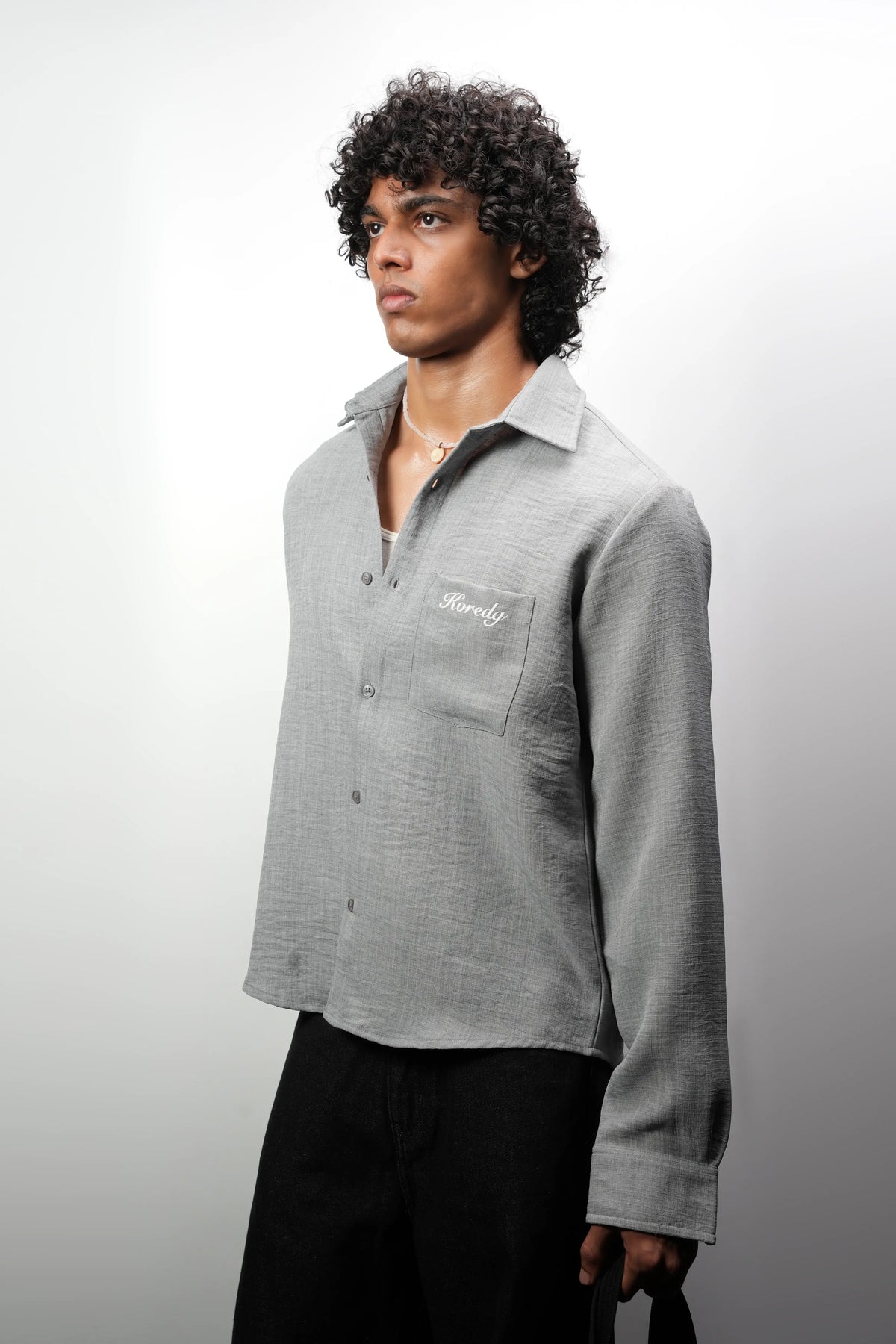 KOREDG GREY CROP SHIRT