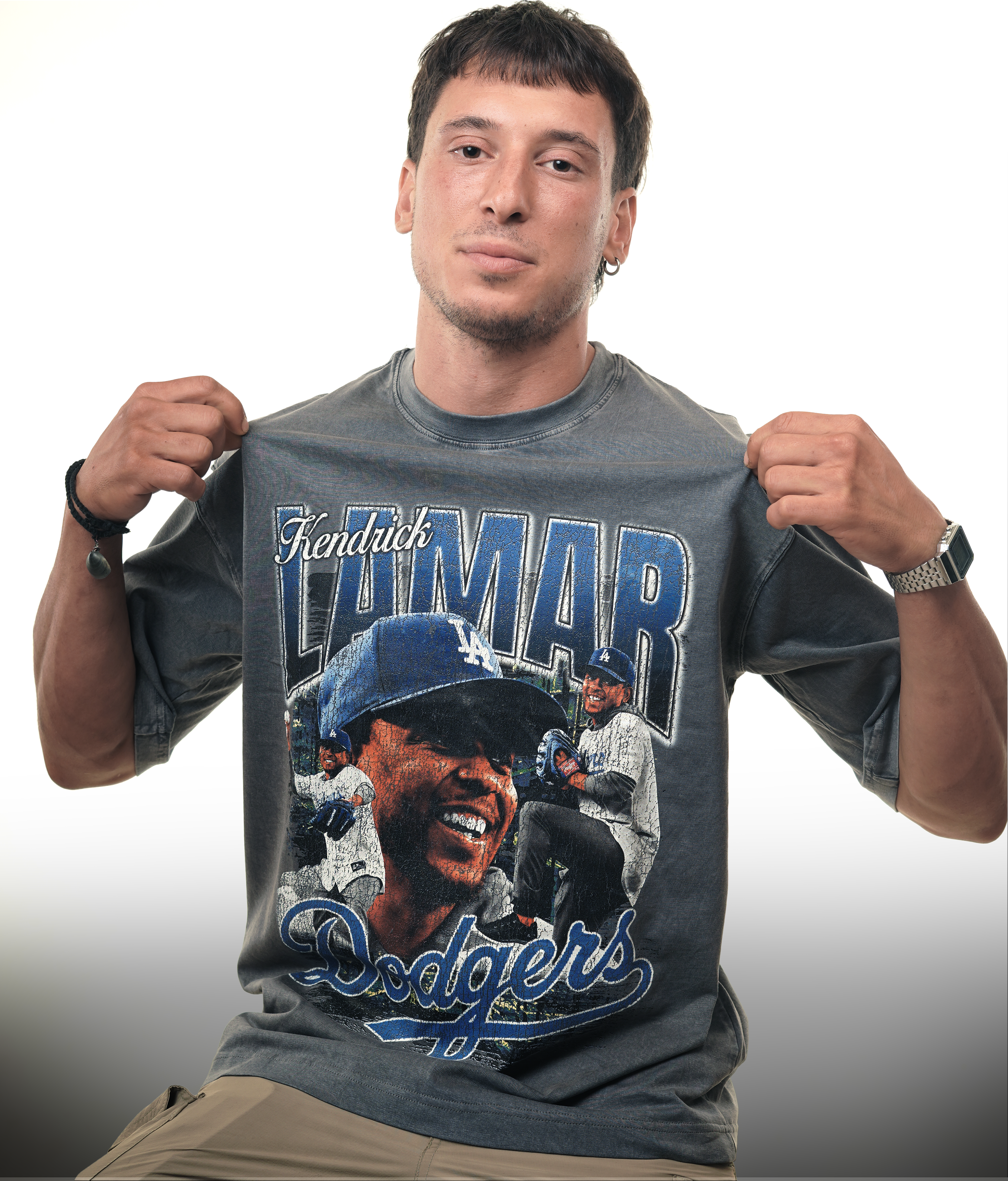 KENDRICK LAMAR DODGERS GRAPHIC T-SHIRT VINTAGE GREY