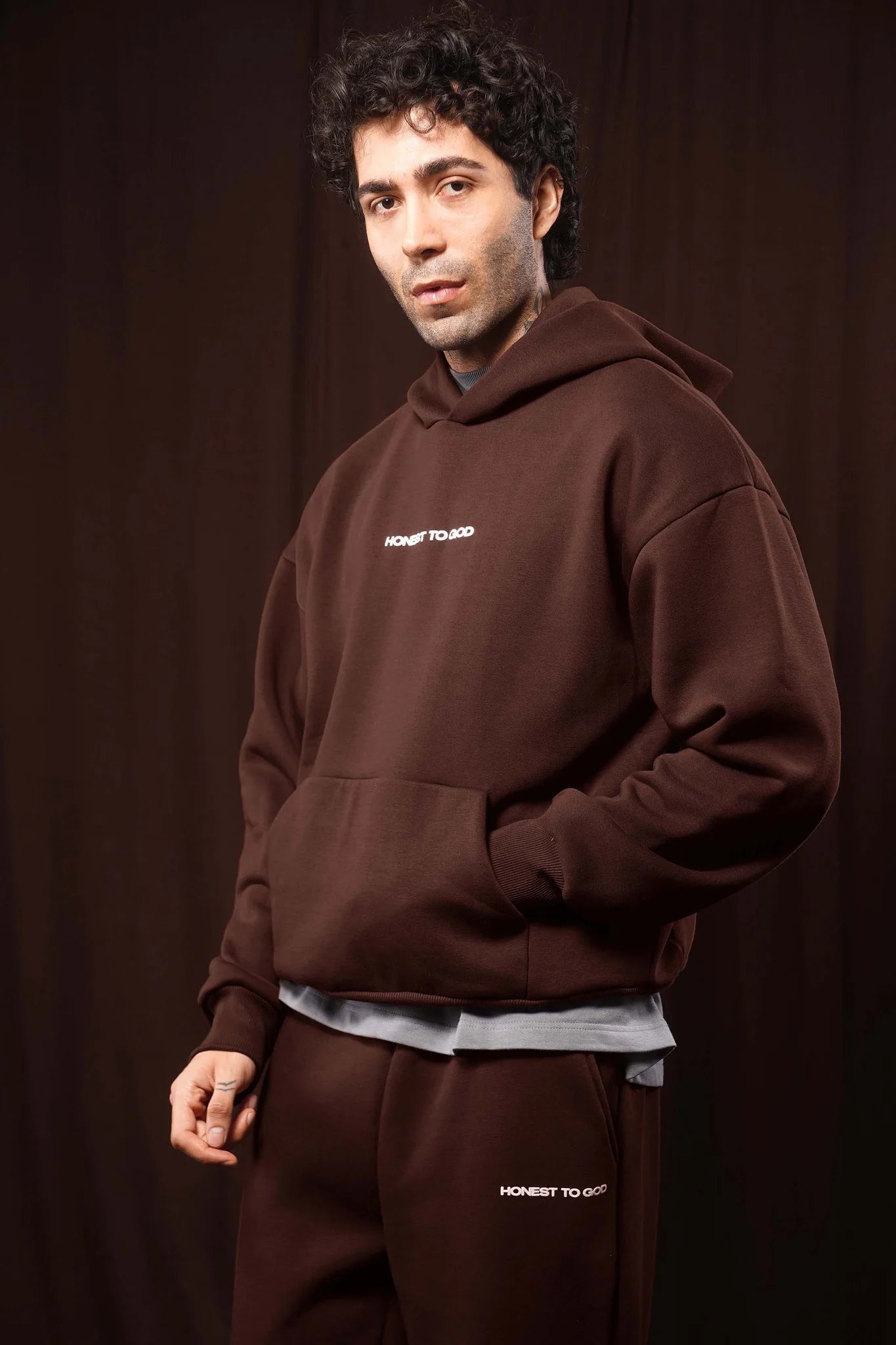 Bistre Brown Box Fit Hoodie