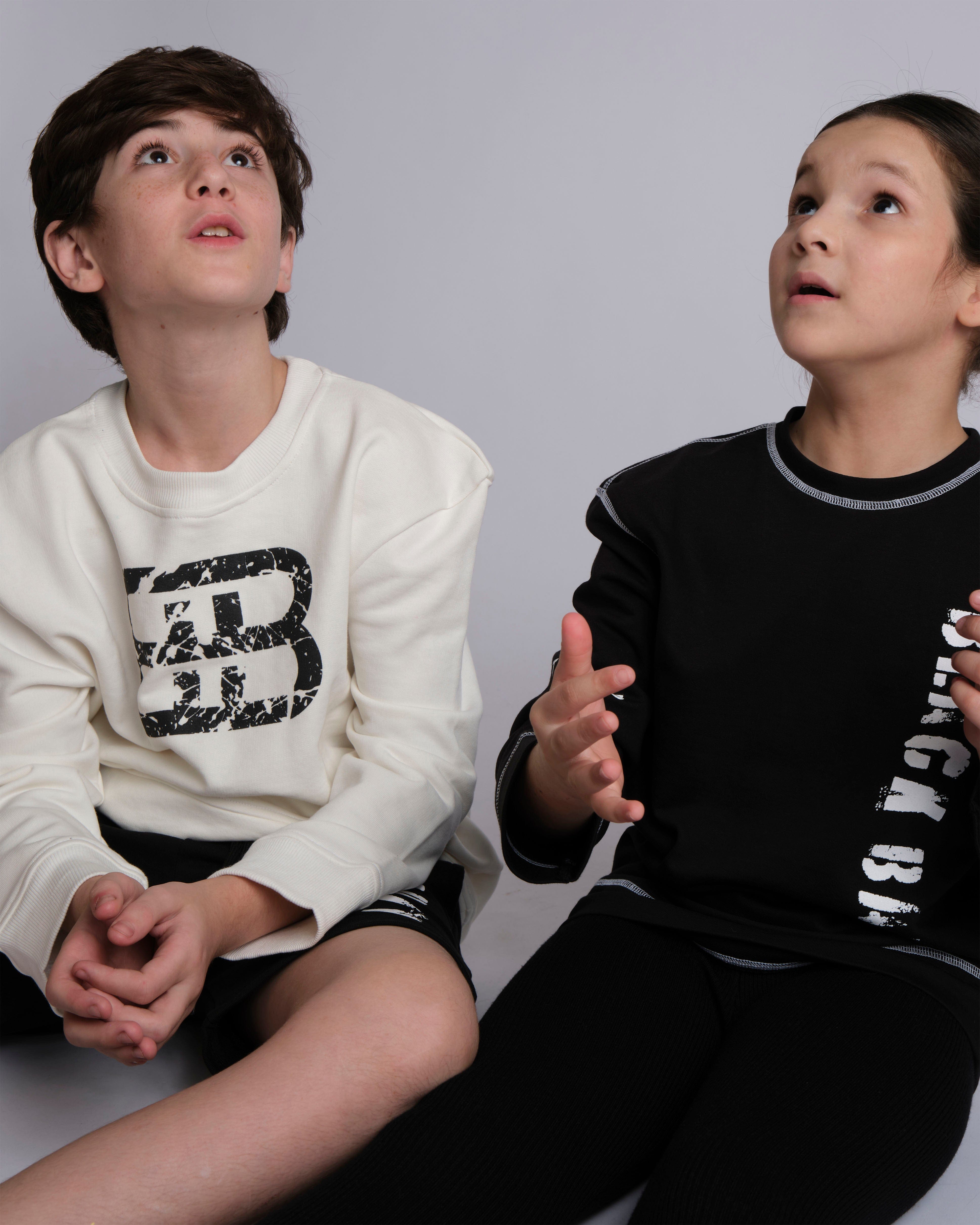 CONTRAST FLATLOCK SWEATSHIRT BLACK, KIDS