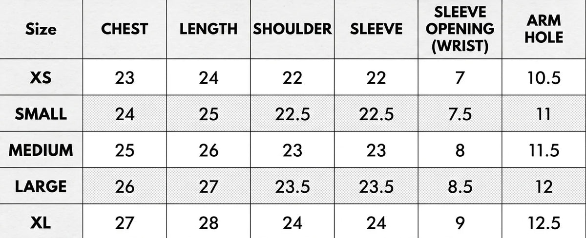 Size chart