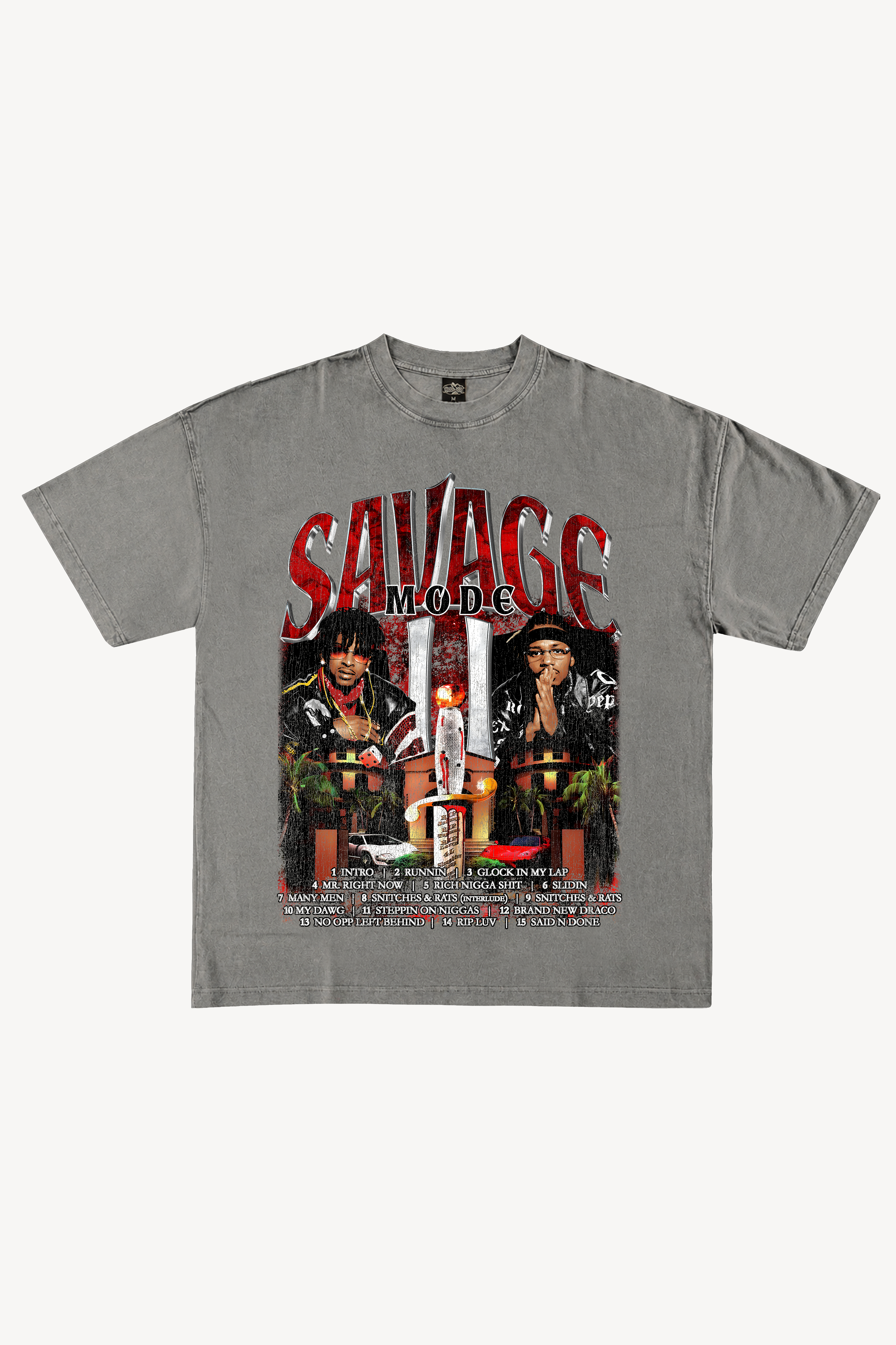 SAVAGE MODE  21 SAVAGE X METRO BOOMING GRAPHIC T-SHIRT VINTAGE GREY