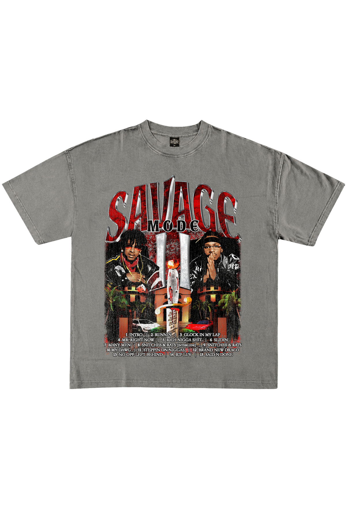 SAVAGE MODE VINTAGE GREY GRAPHIC T-SHIRT