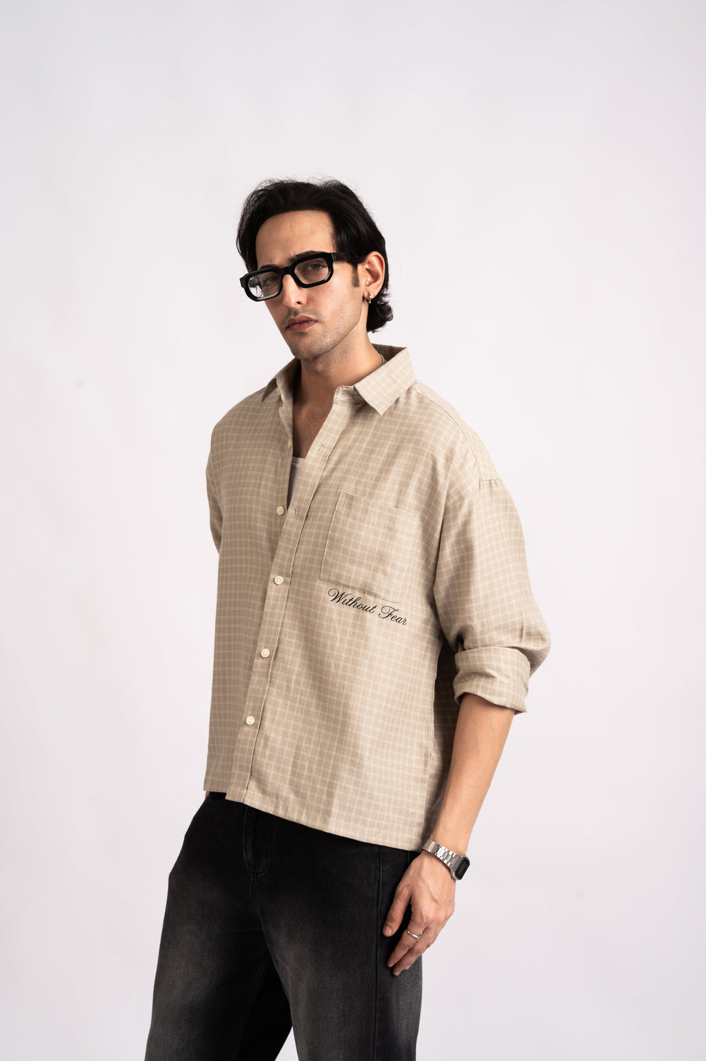 Nomad Check Boxy Shirt- Beige
