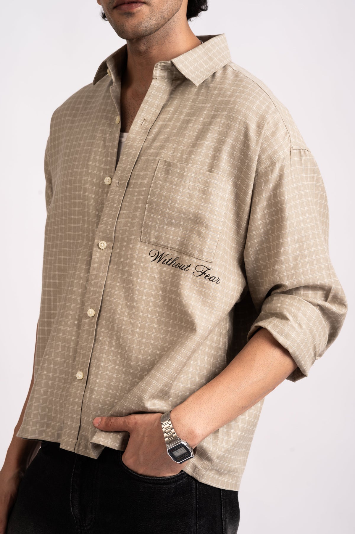 Nomad Check Boxy Shirt- Beige