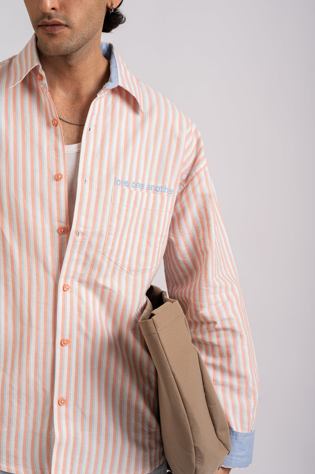 Seasalt- Ivory, Peach & Powder Blue Stripe Cotton Shirt- Relaxed Fit