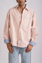 Seasalt- Ivory, Peach & Powder Blue Stripe Cotton Shirt- Relaxed Fit