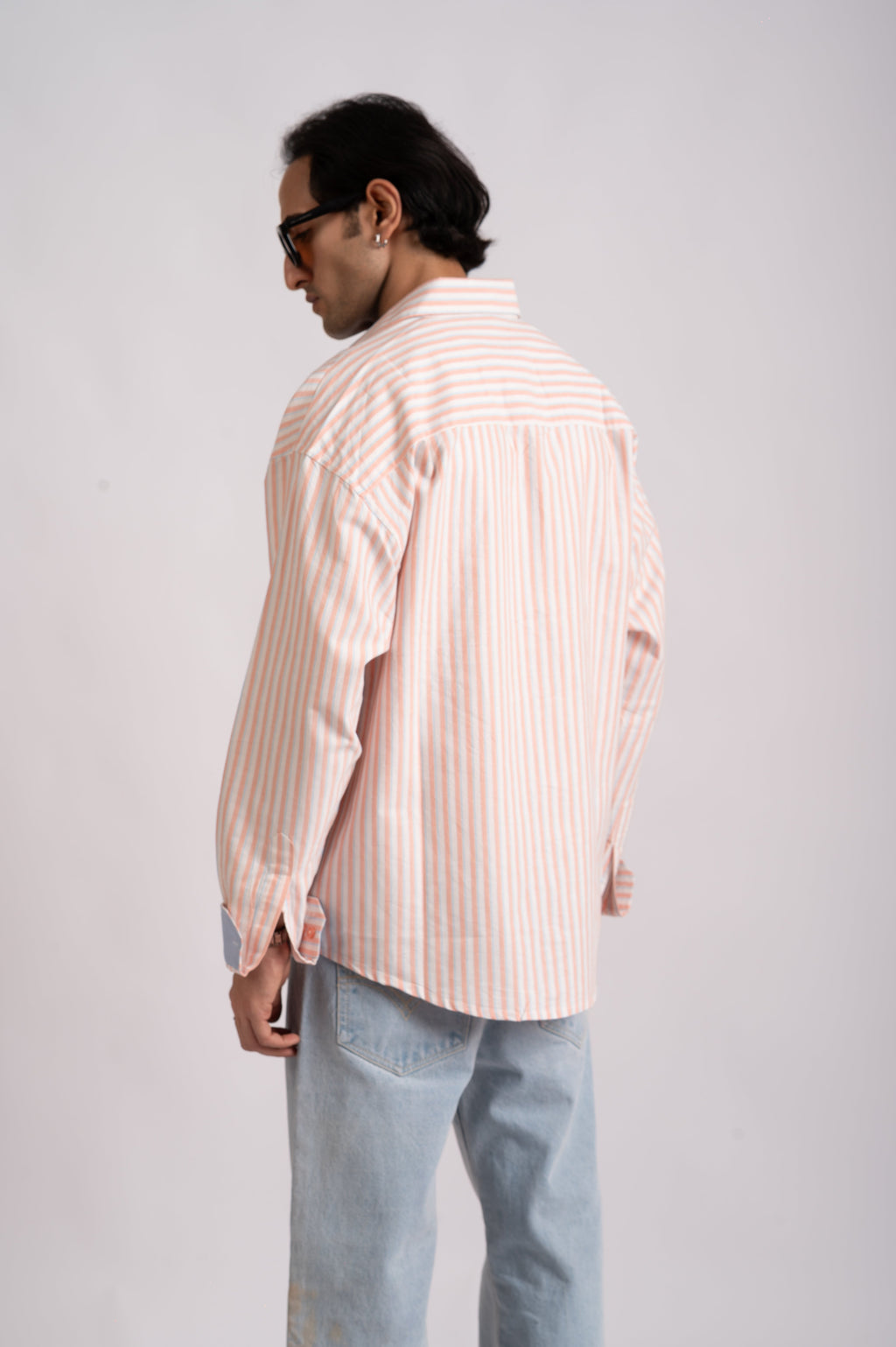 Seasalt- Ivory, Peach & Powder Blue Stripe Cotton Shirt- Relaxed Fit