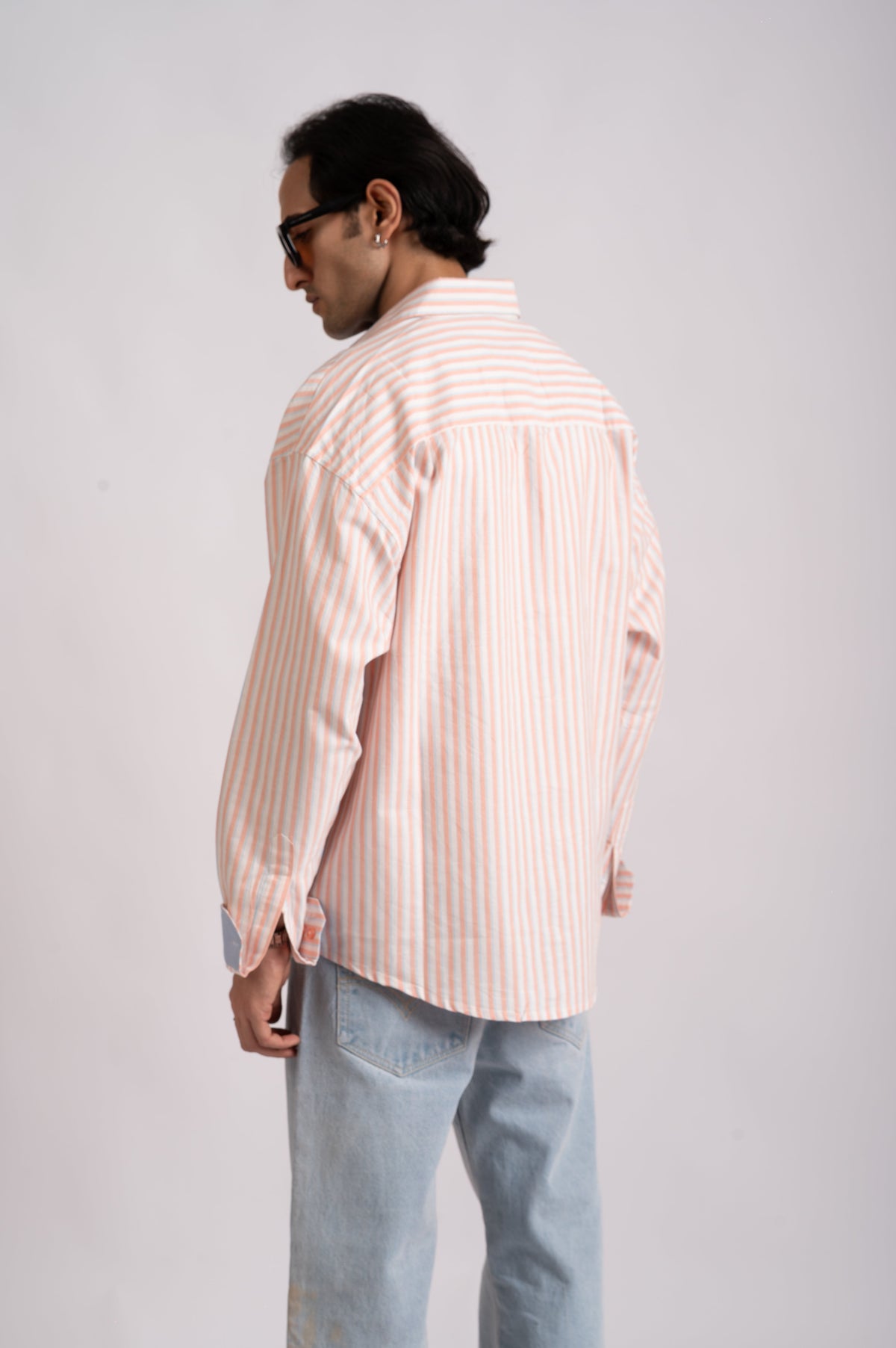 Seasalt- Ivory, Peach & Powder Blue Stripe Cotton Shirt- Relaxed Fit