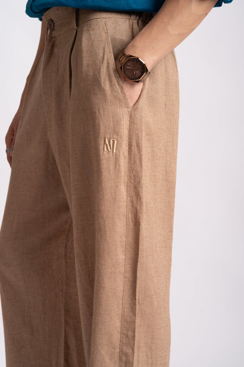 Relaxed Fit Pure Linen Trousers – Desert Taupe