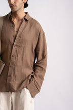 Oat Brown Linen Shirt- Relaxed Fit
