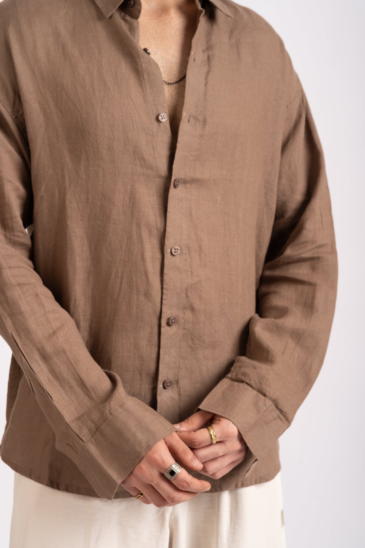 Oat Brown Linen Shirt- Relaxed Fit