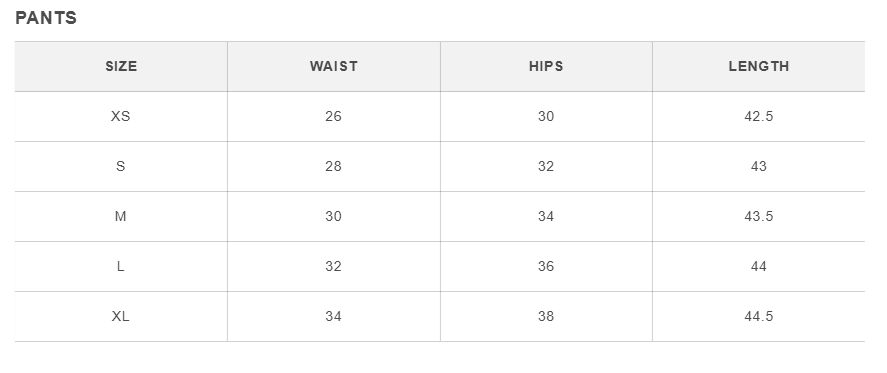 Size chart