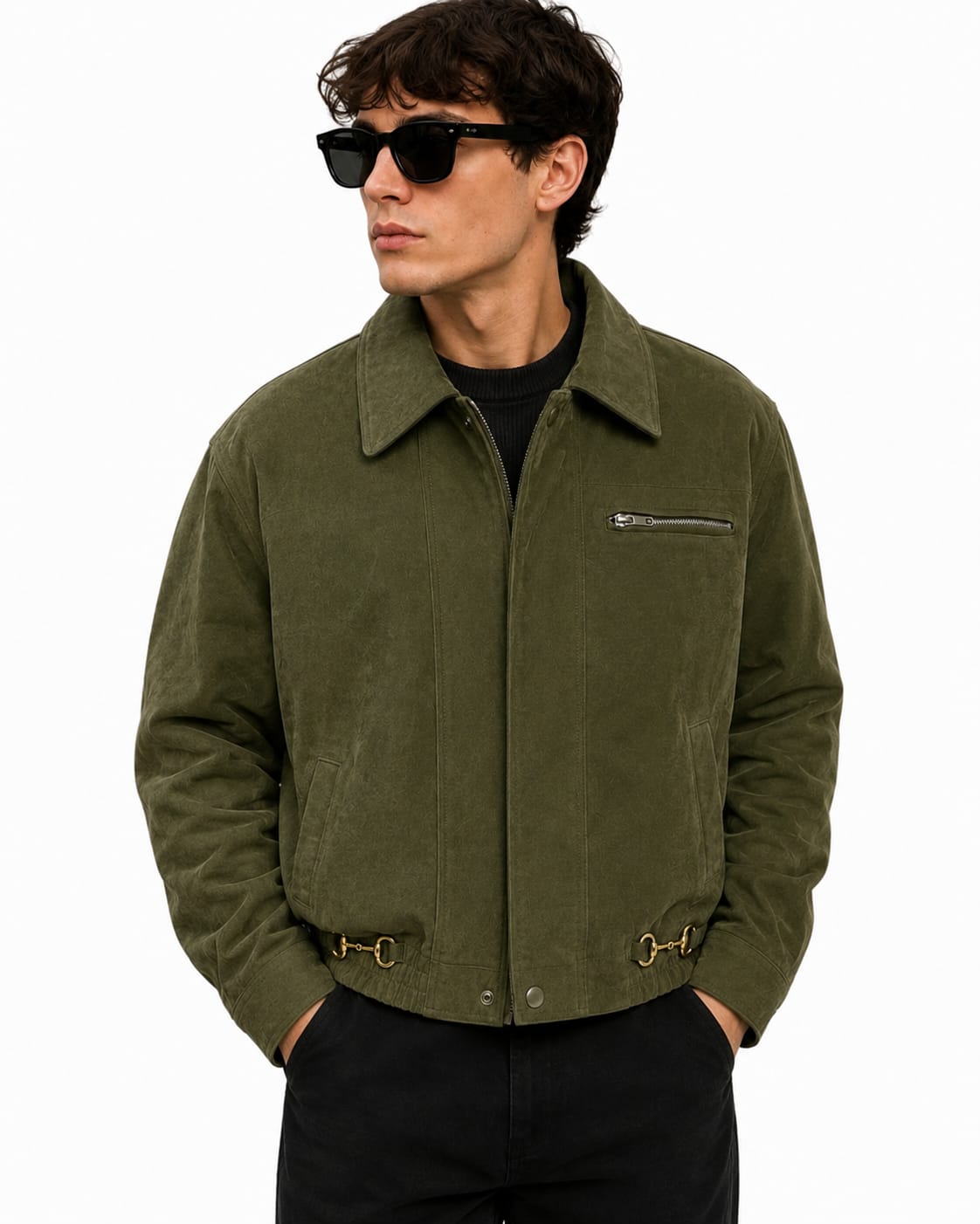 OLIVE SUEDE LEATHER JACKET