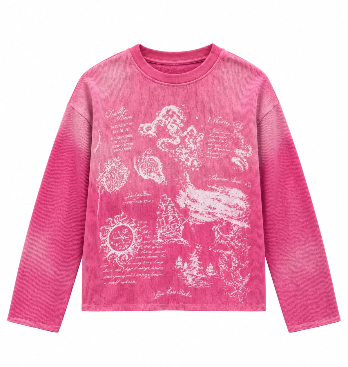 PINK WASHED FULL SELEVE WAFFLE TEE