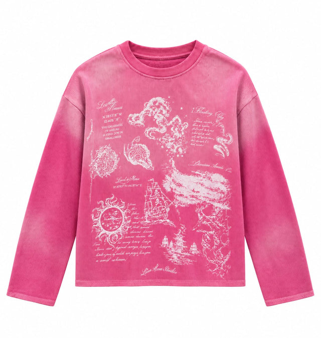 PINK WASHED FULL SELEVE WAFFLE TEE